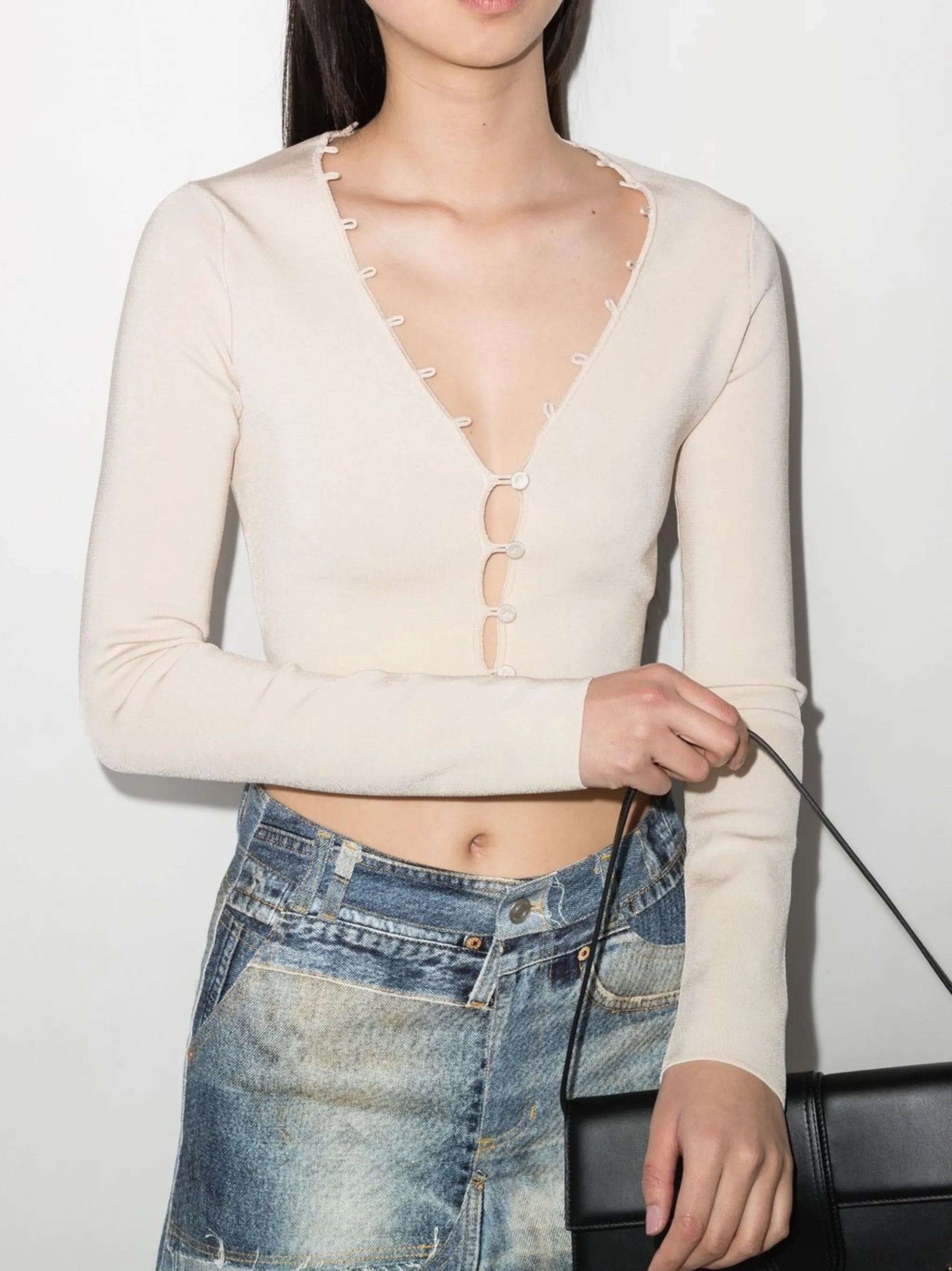 button-fastening long-sleeve cardigan