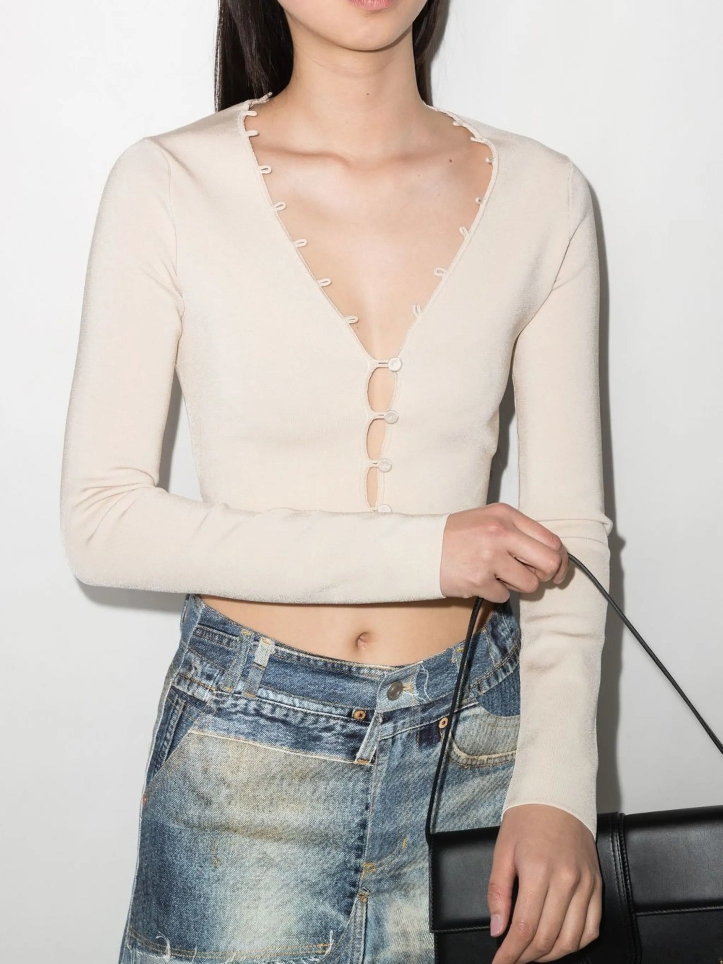 button-fastening long-sleeve cardigan