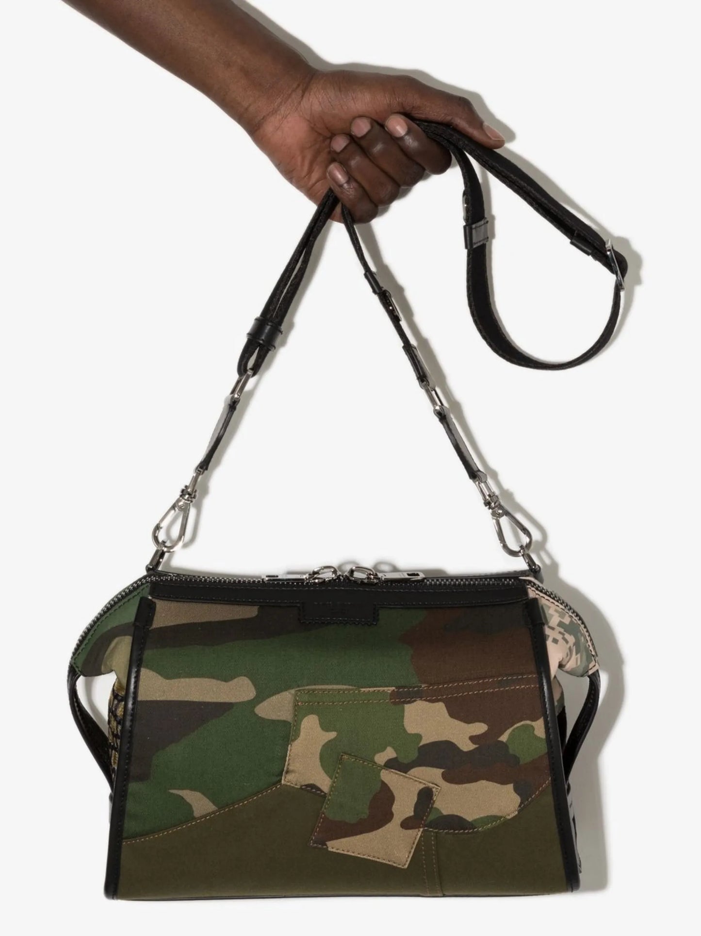 camouflage-print patchwork crossbody bag