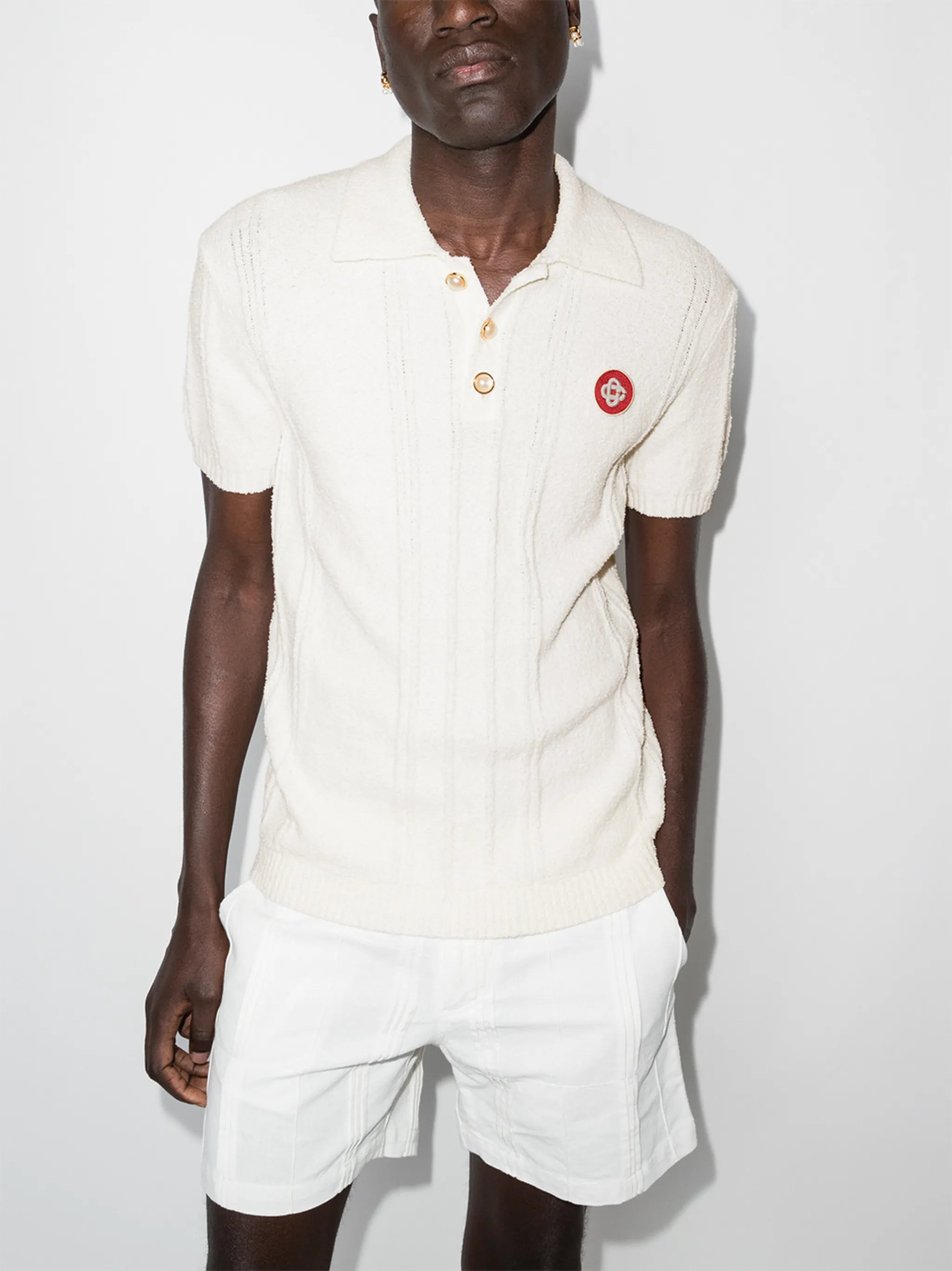 logo-embroidered knitted polo shirt