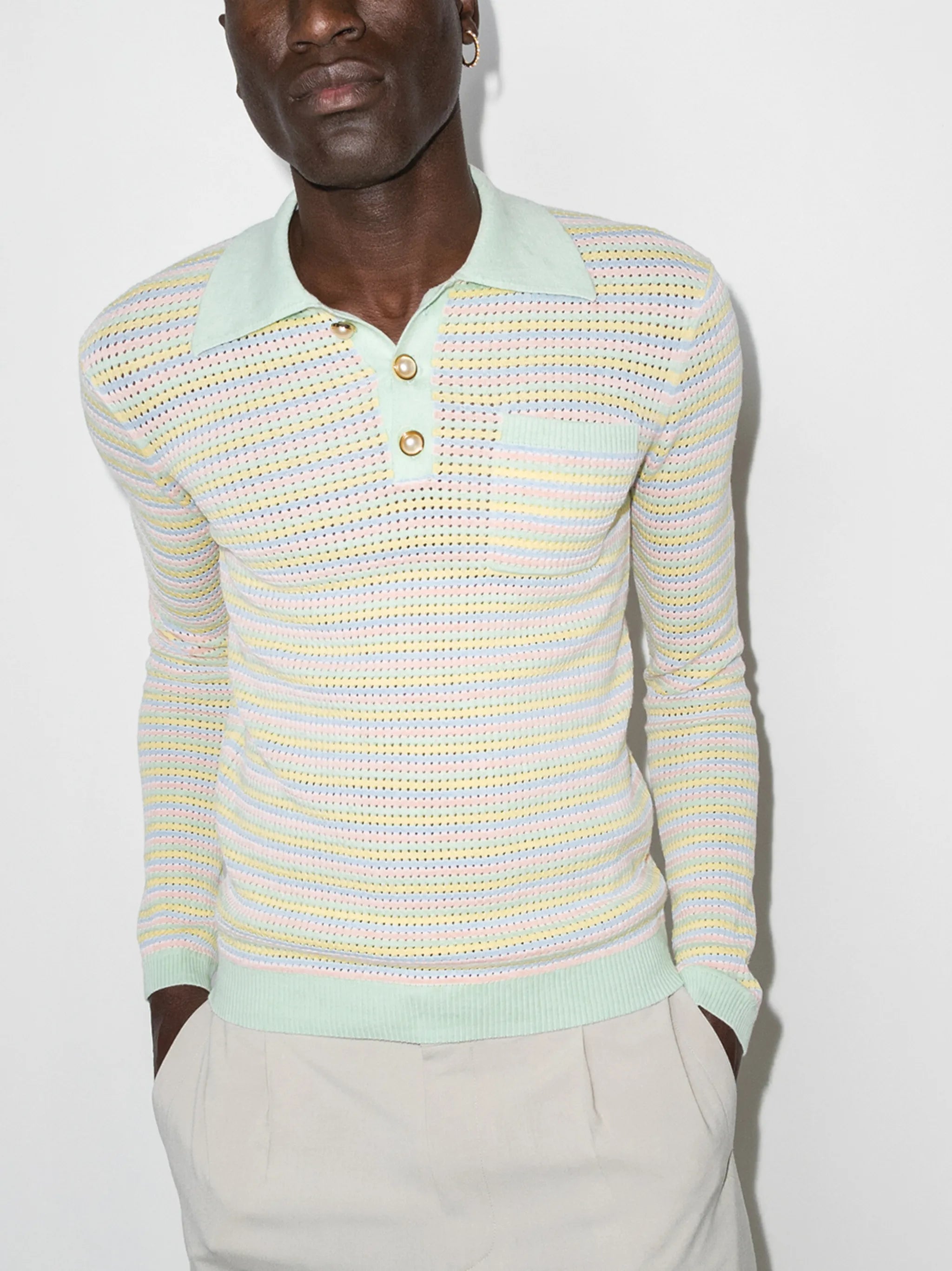 Grandpa open-knit polo jumper