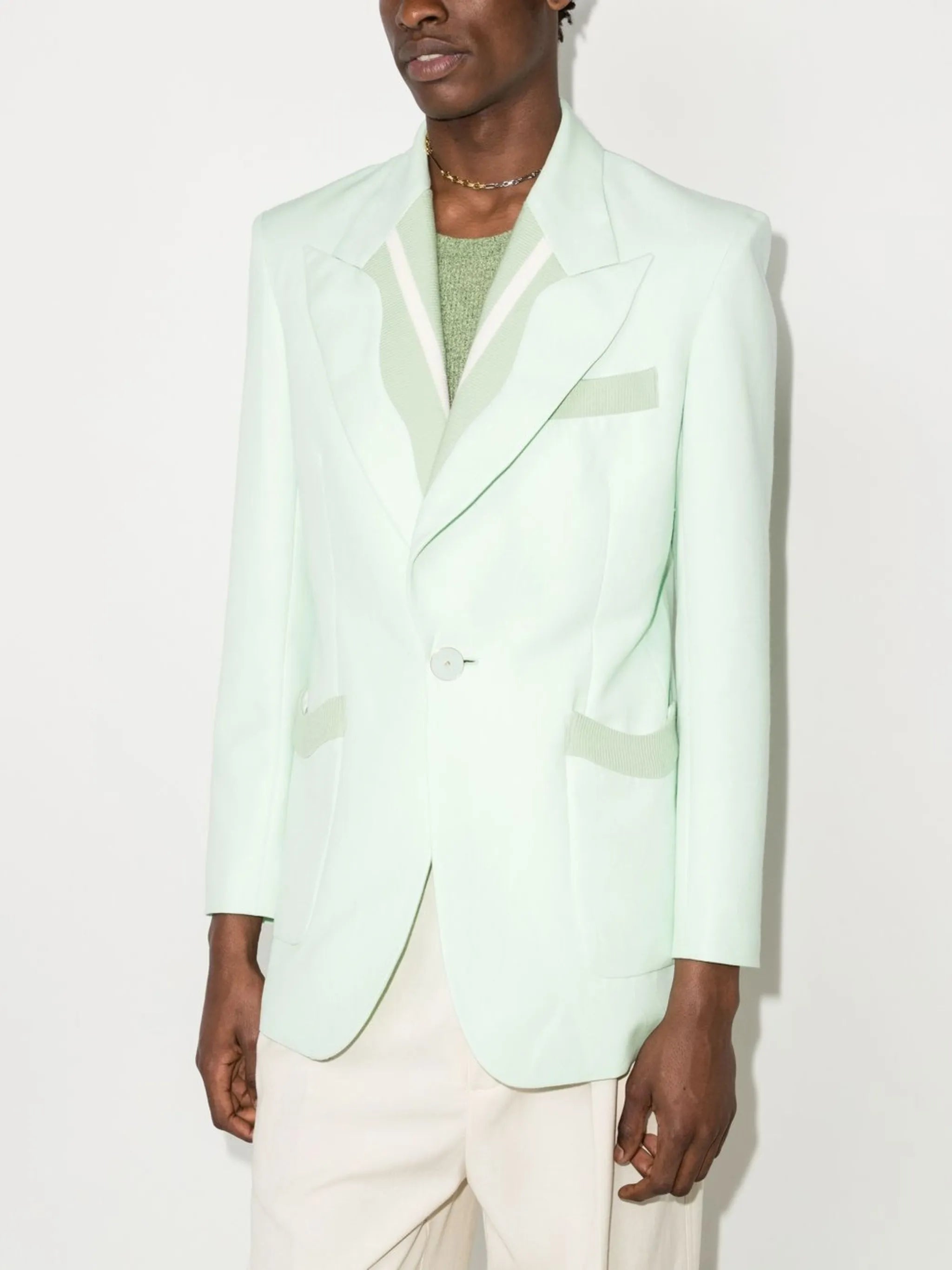 ribbed-trim single-breasted blazer