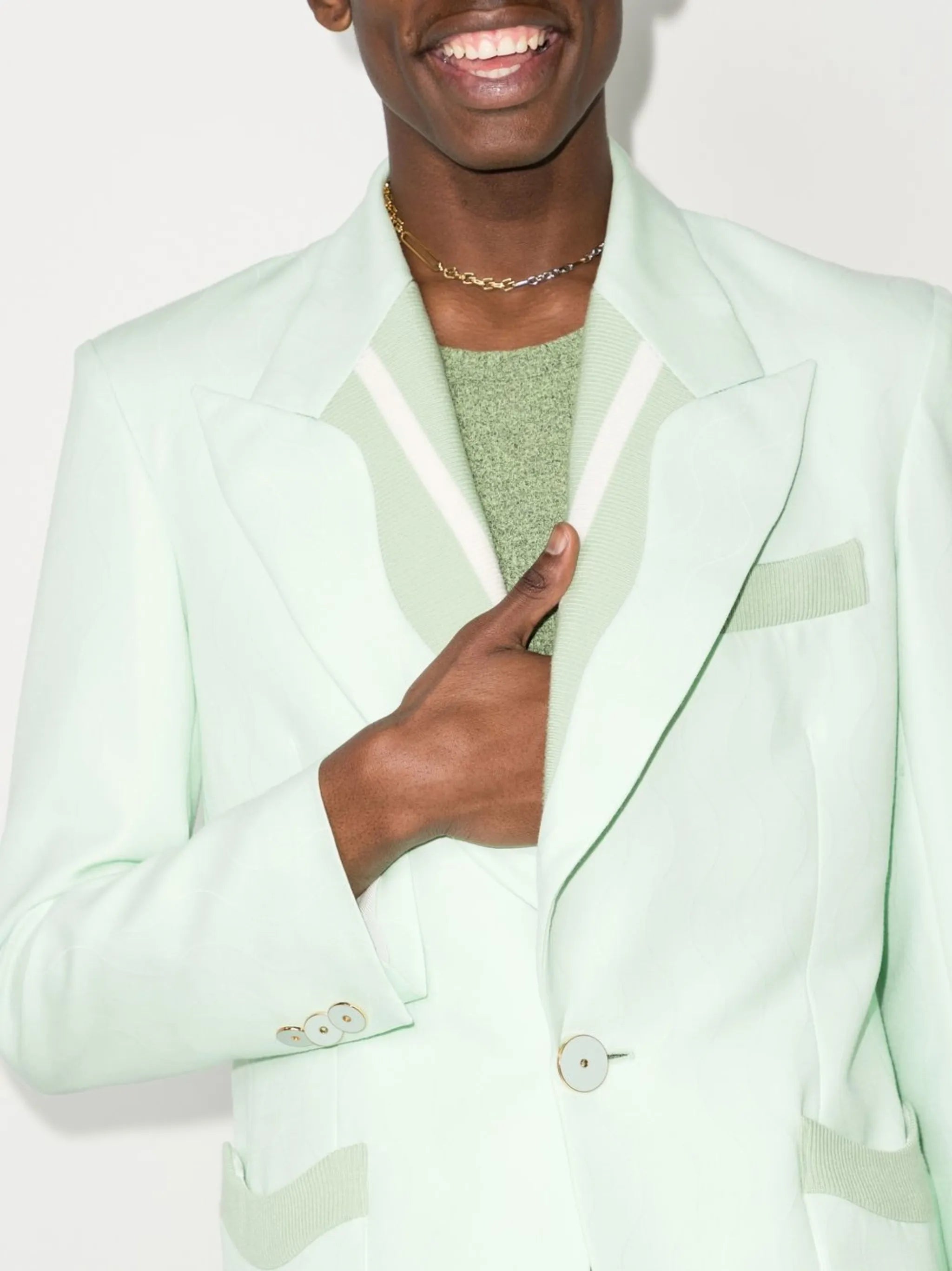 ribbed-trim single-breasted blazer