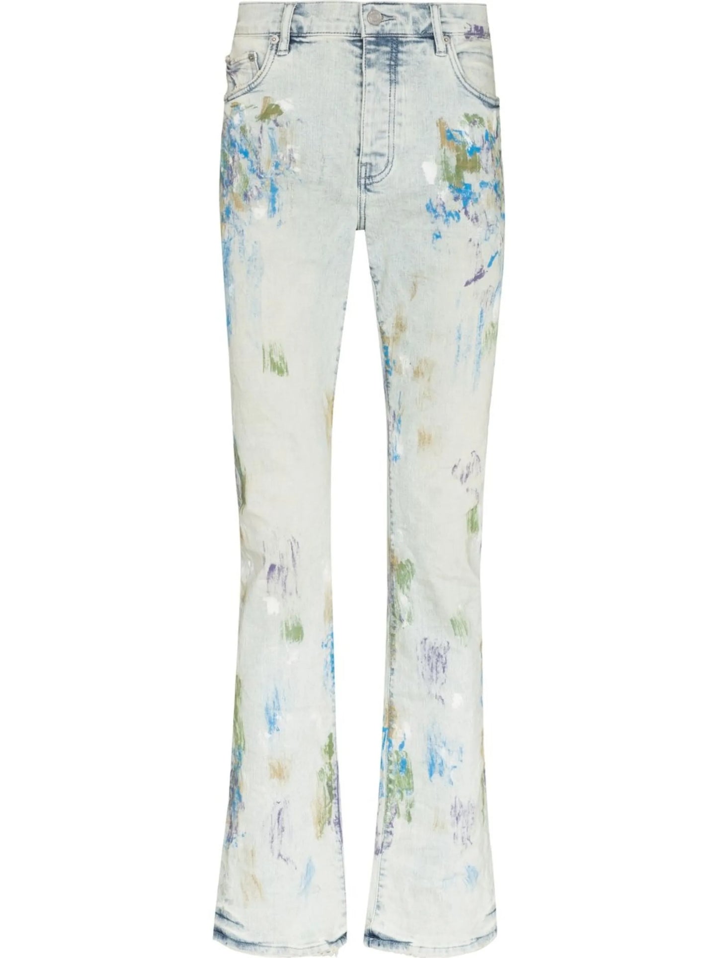 paint-splatter bootcut jeans