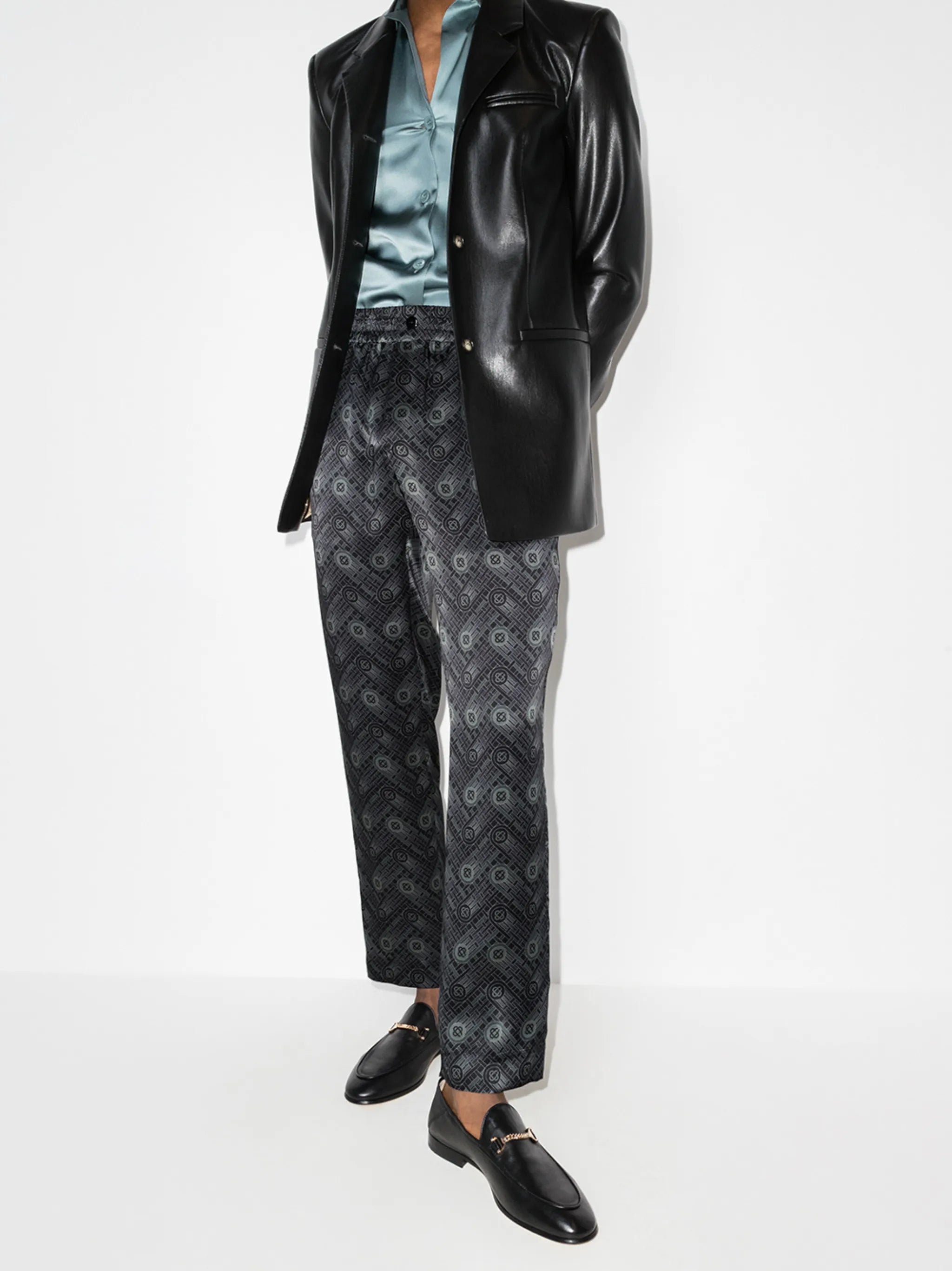 monogram-print silk trousers