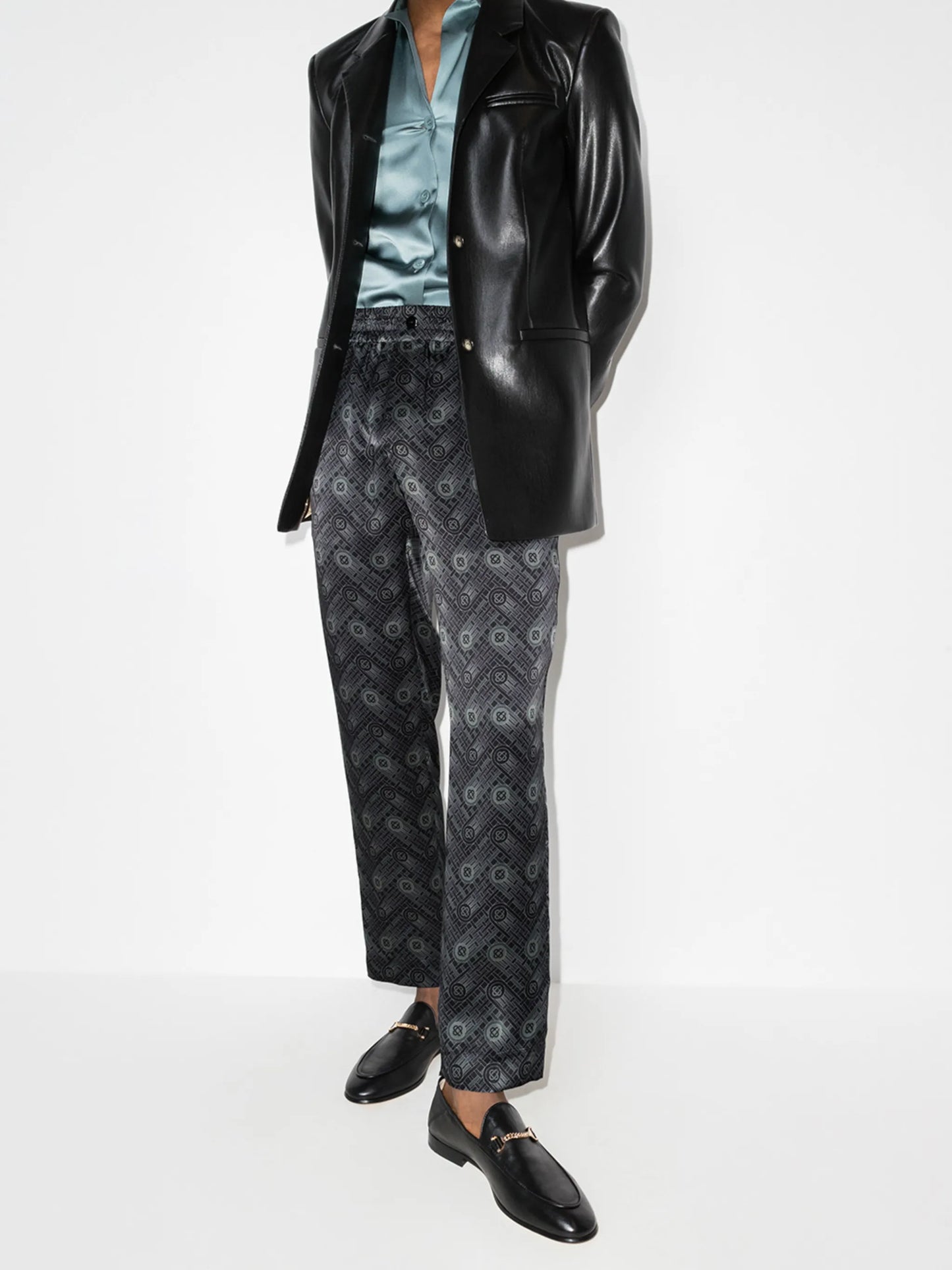 monogram-print silk trousers