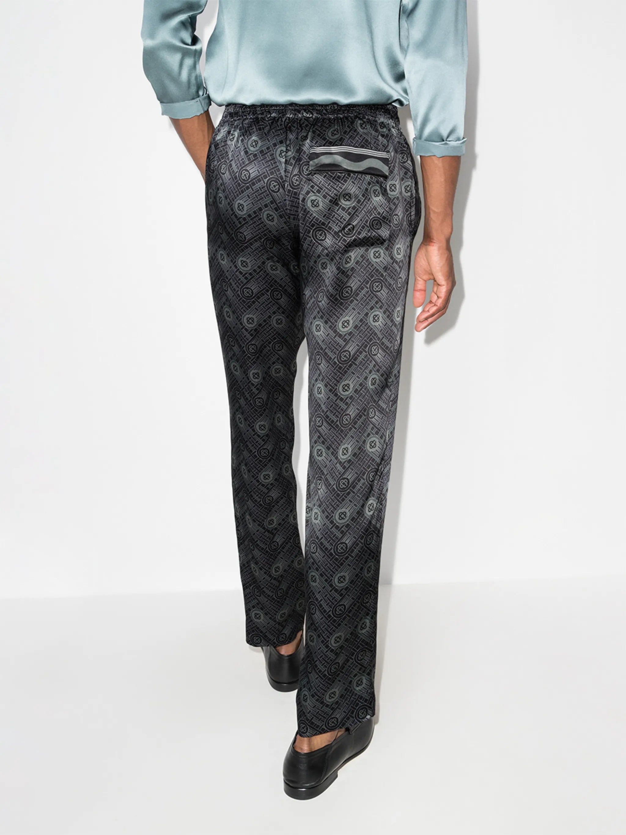 monogram-print silk trousers