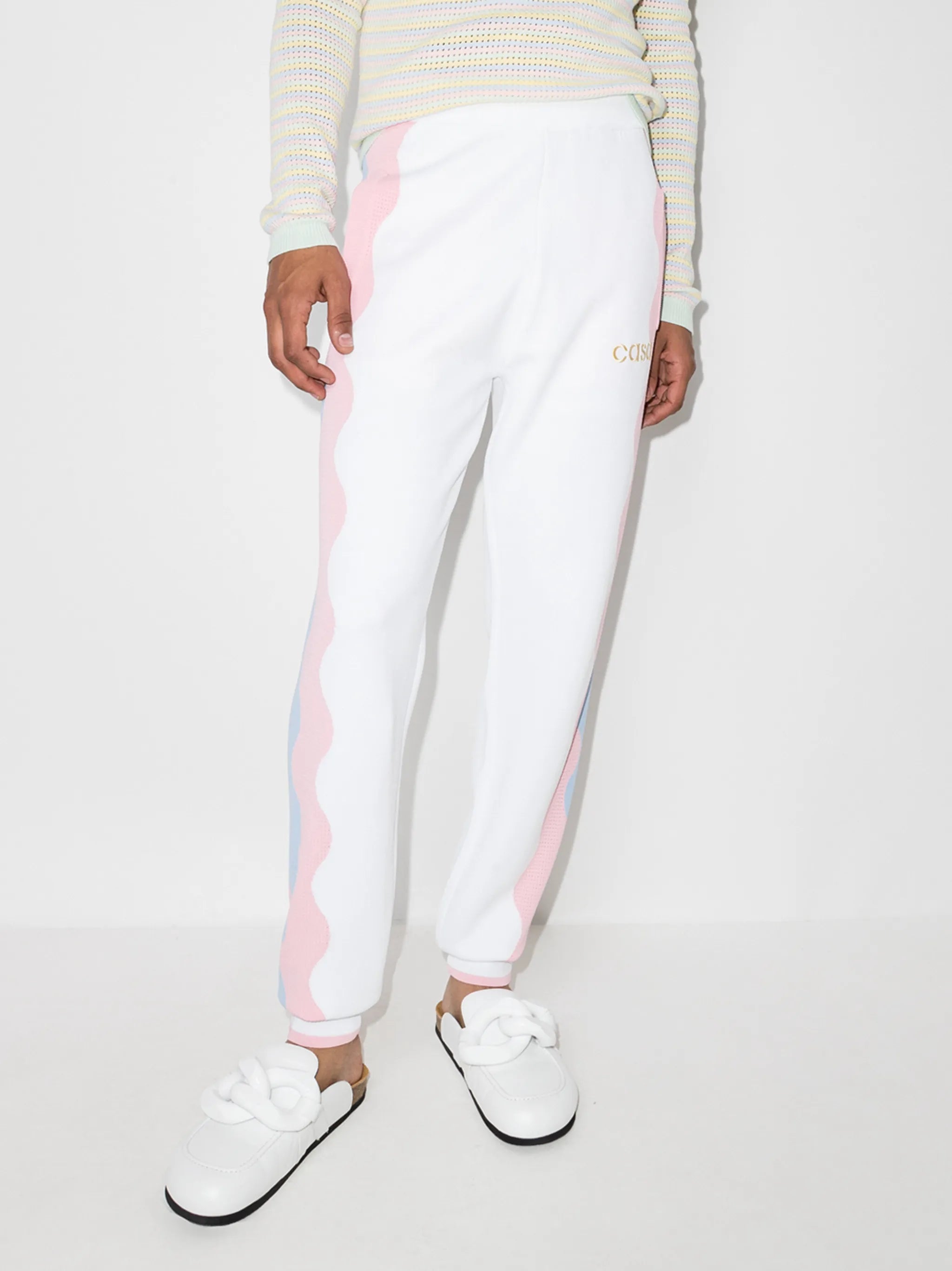 wave-stripe knitted track pants