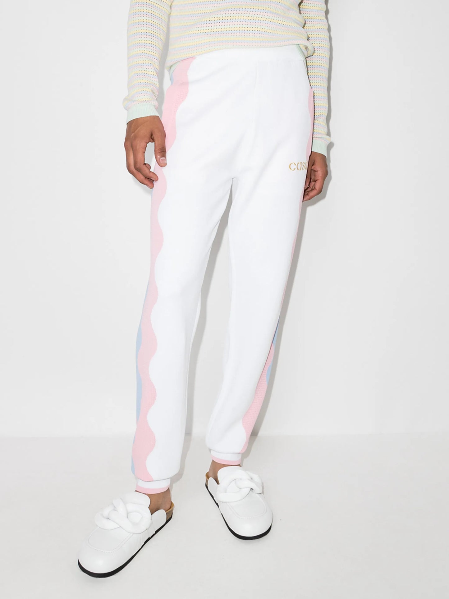 wave-stripe knitted track pants