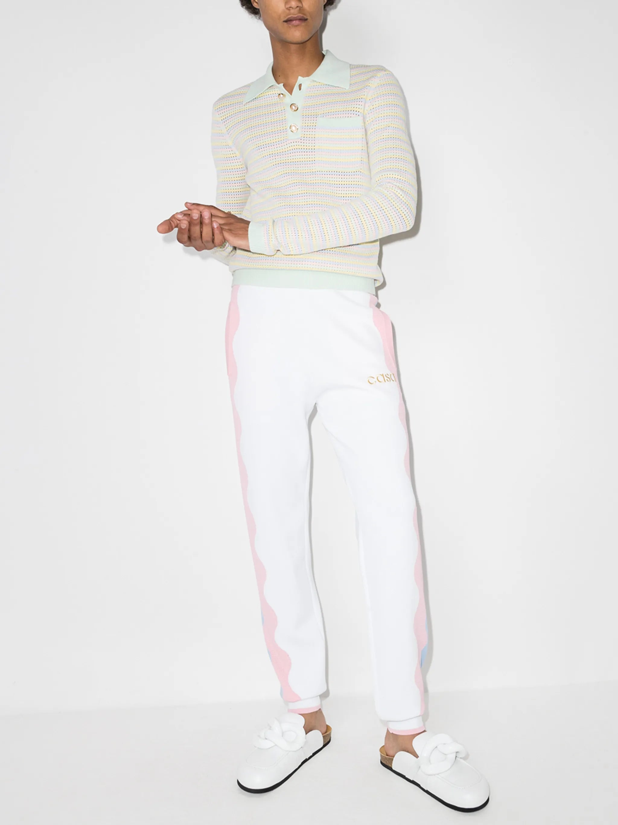 wave-stripe knitted track pants