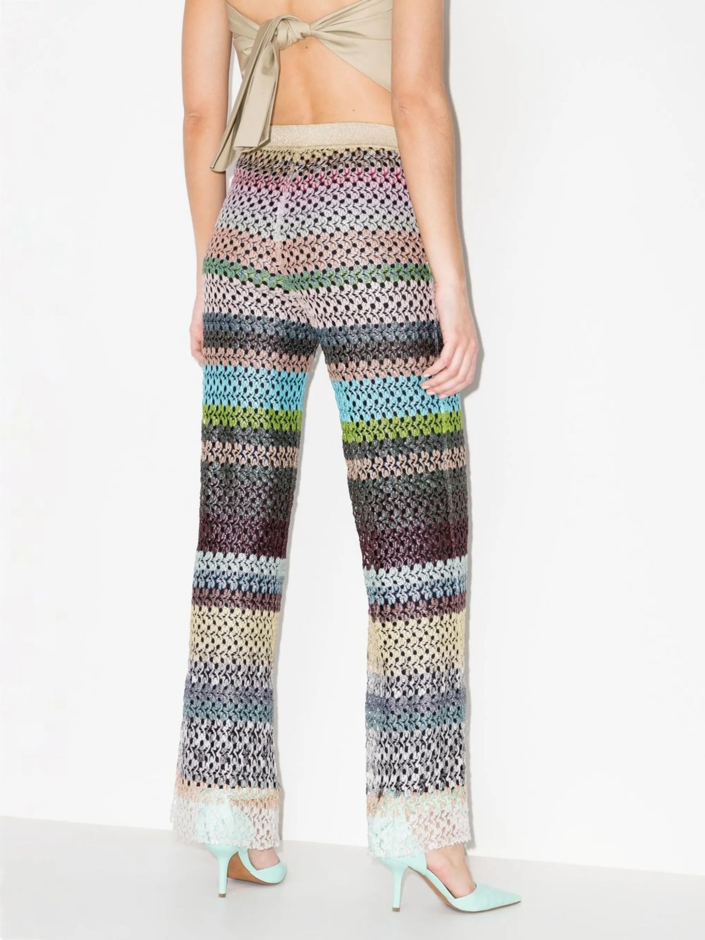 striped flared trousers