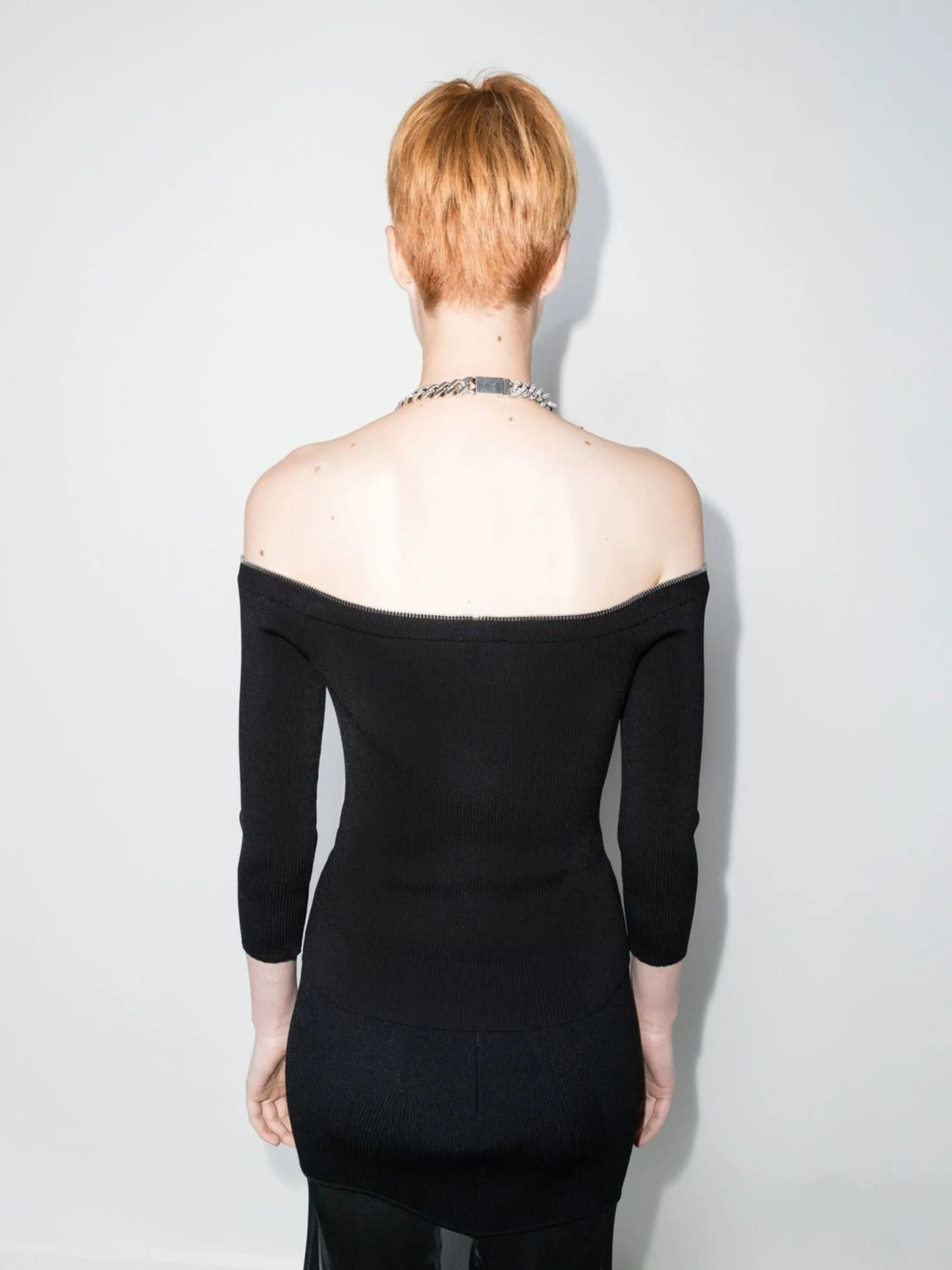 front-zip off-shoulder top