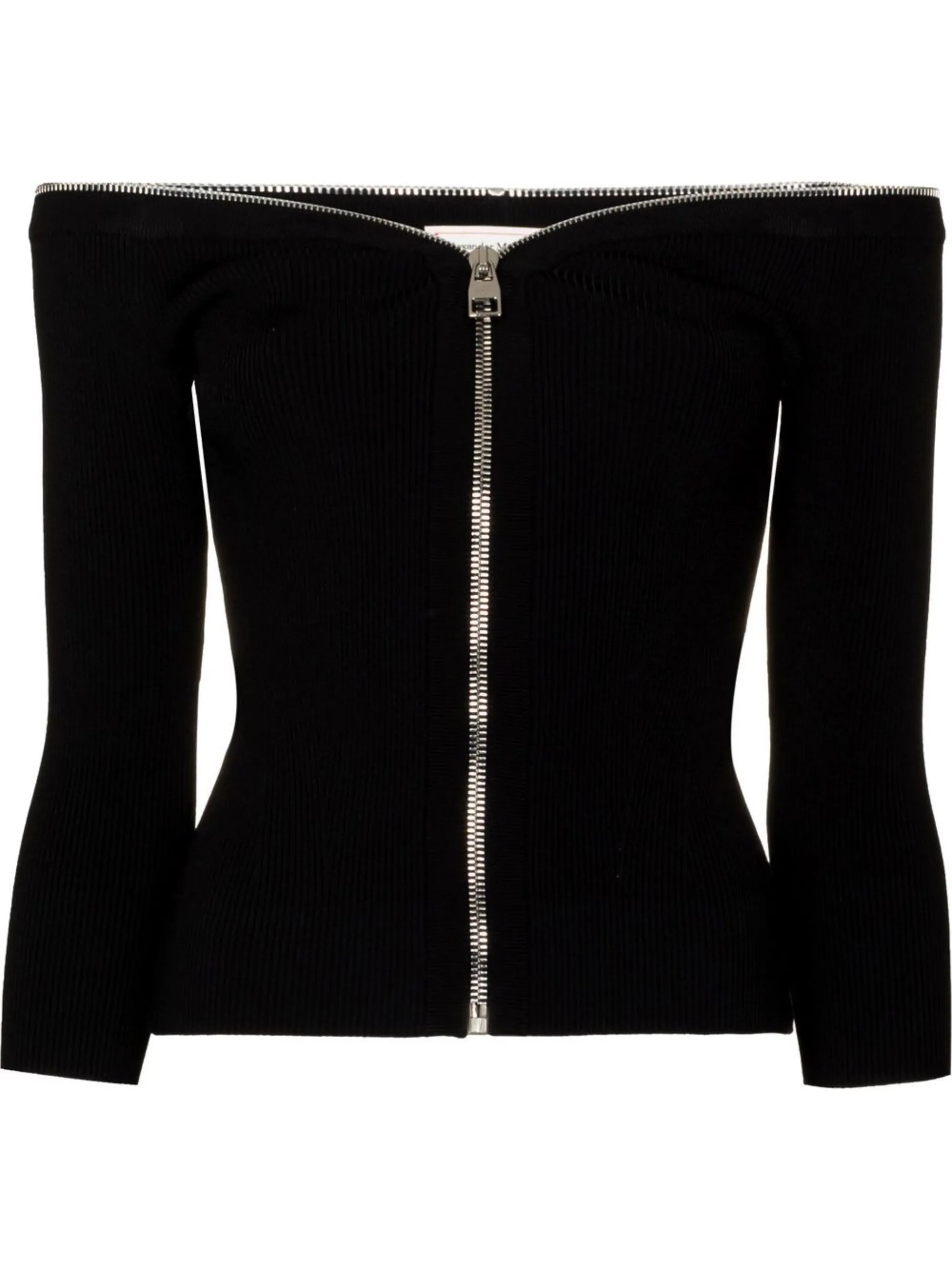 front-zip off-shoulder top
