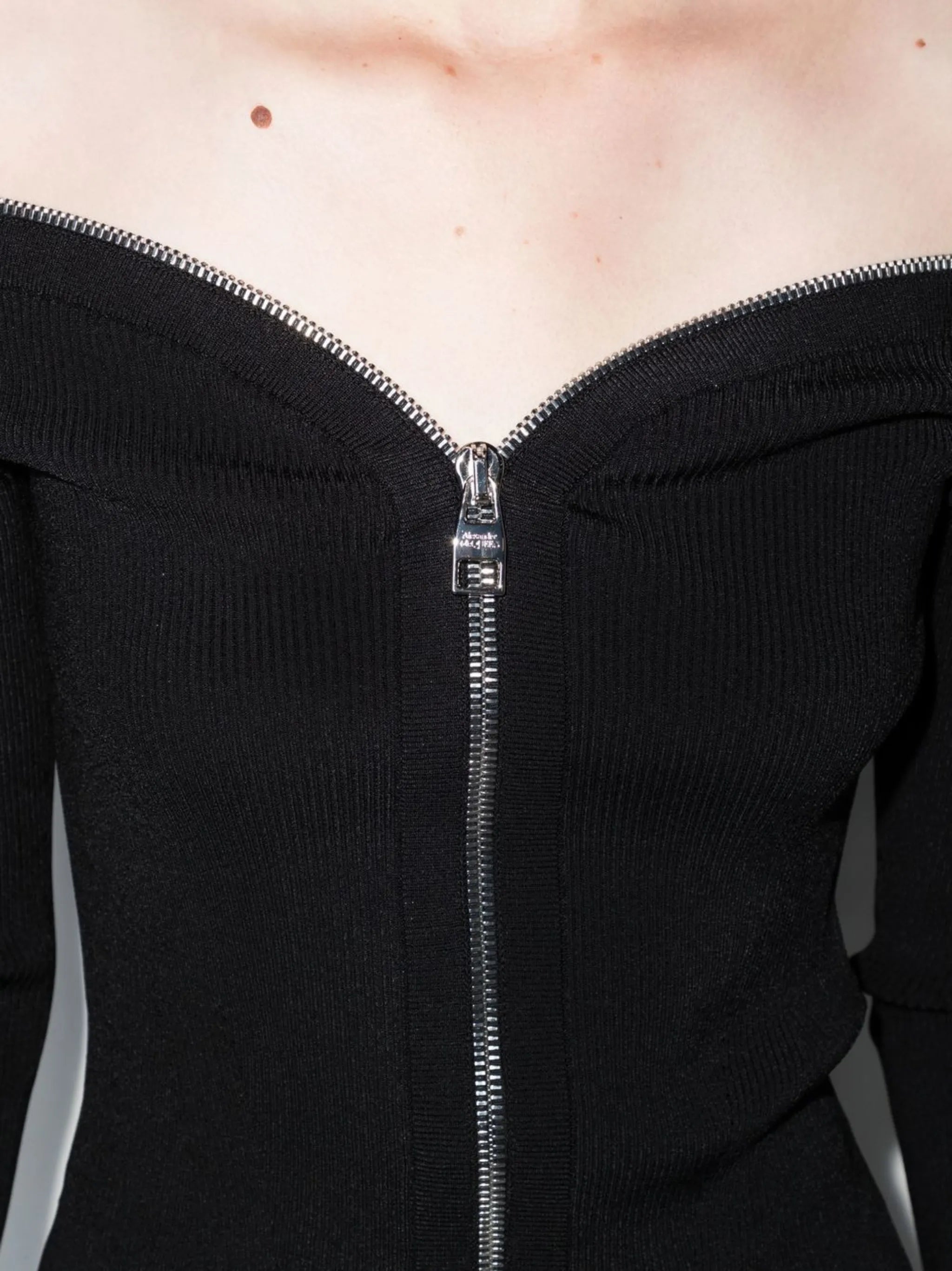 front-zip off-shoulder top