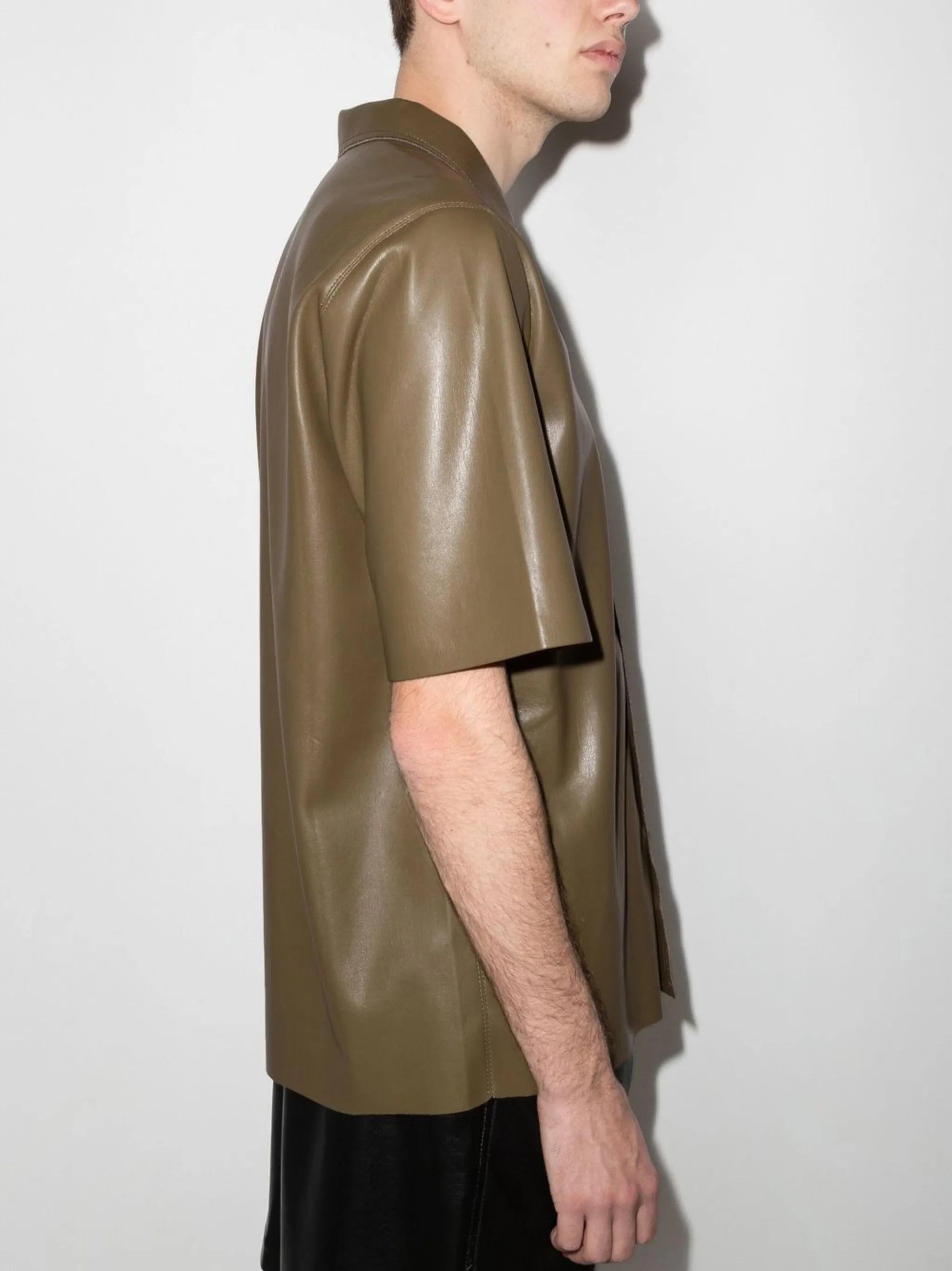 short-sleeved faux leather shirt