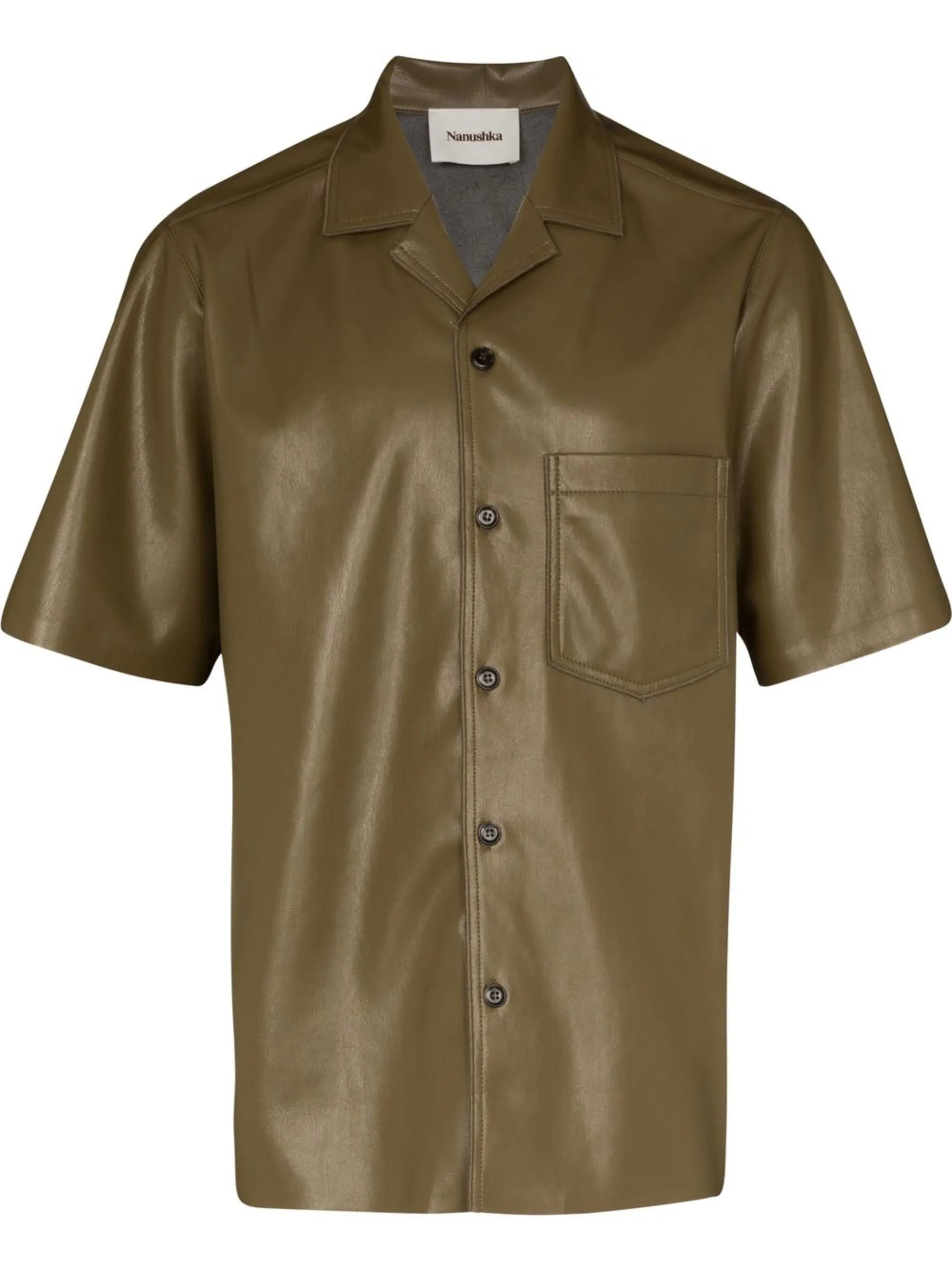 short-sleeved faux leather shirt