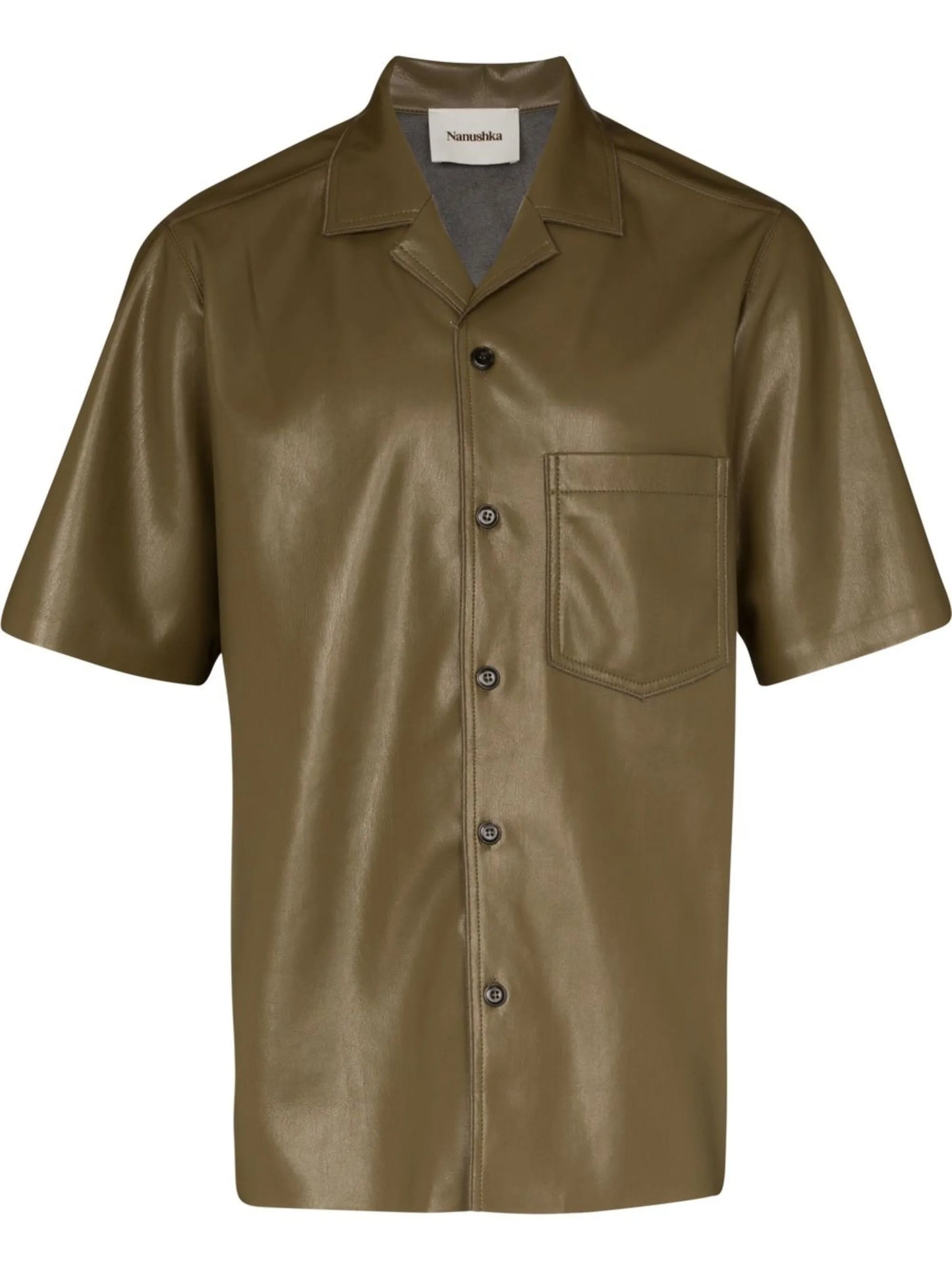 short-sleeved faux leather shirt