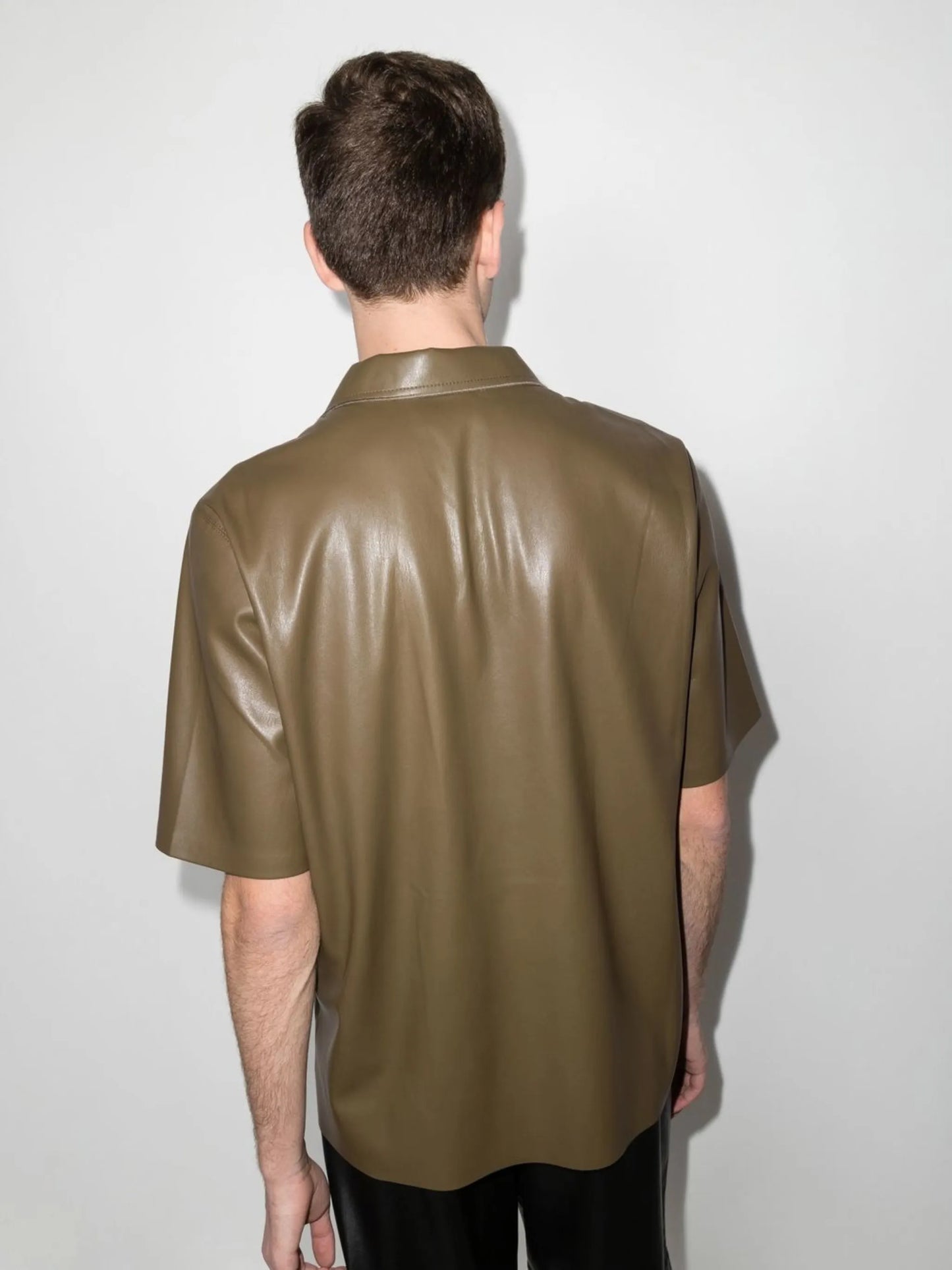 short-sleeved faux leather shirt