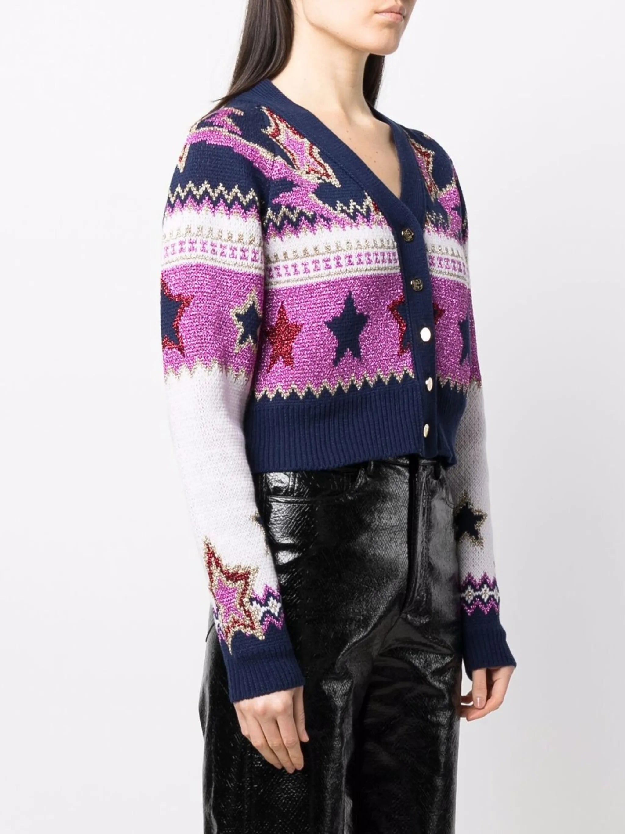 metallic star-knit cardigan
