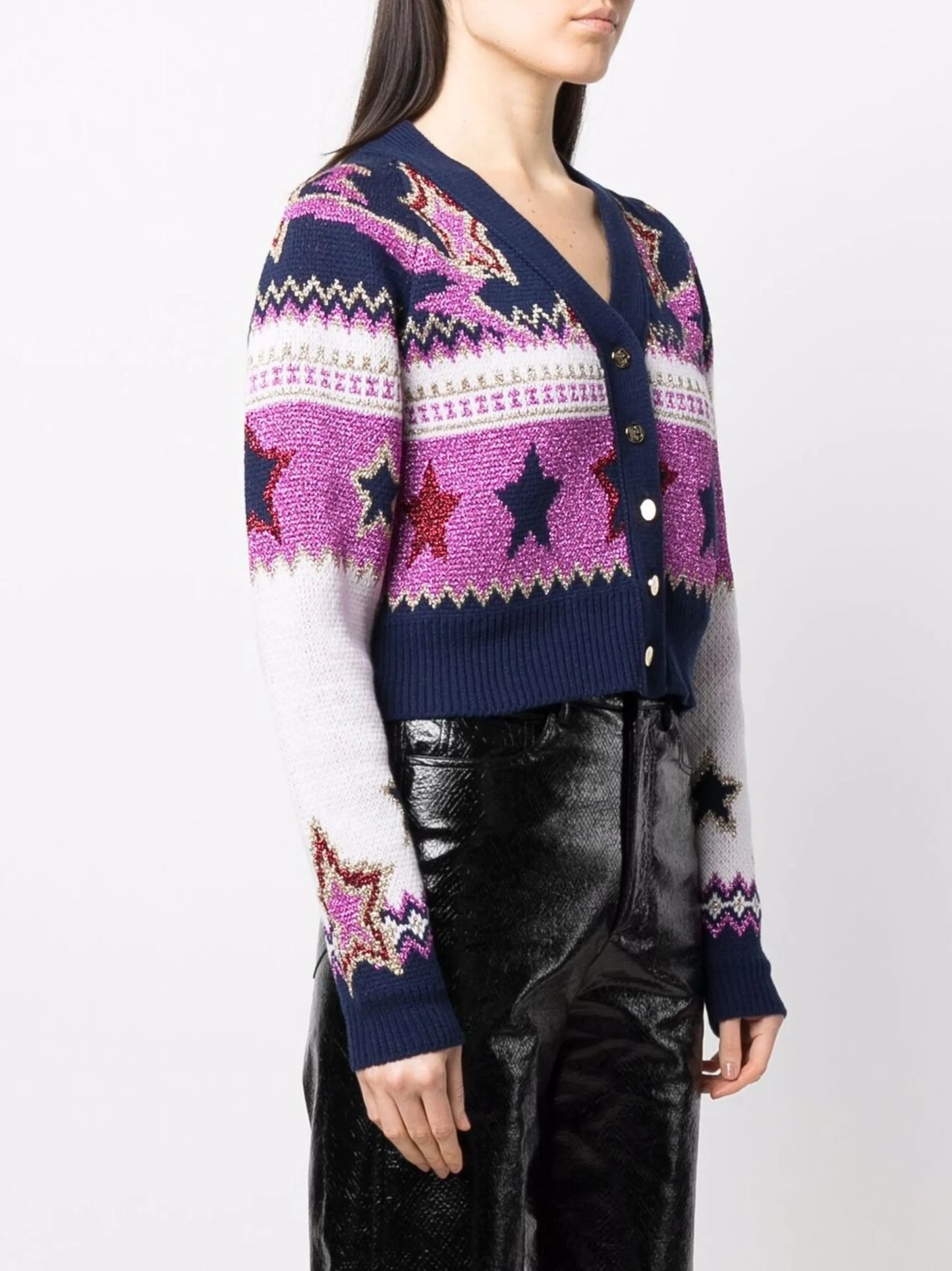 metallic star-knit cardigan
