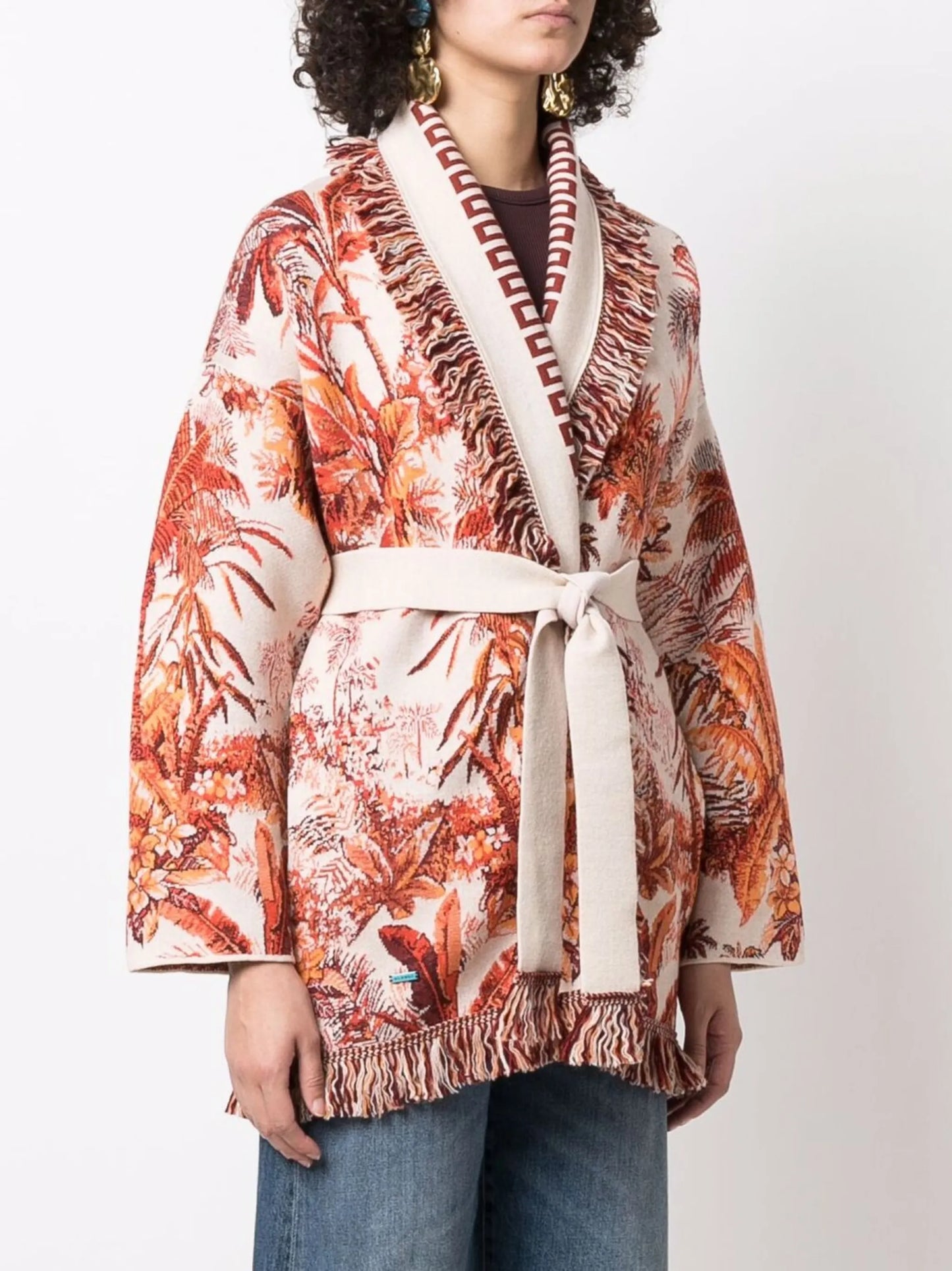 belted intarsia-knit cardigan