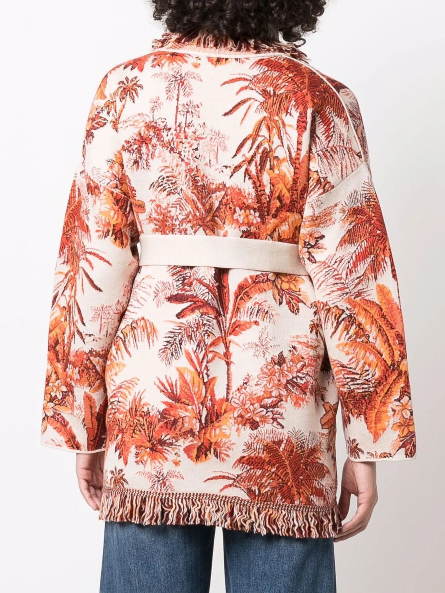 belted intarsia-knit cardigan