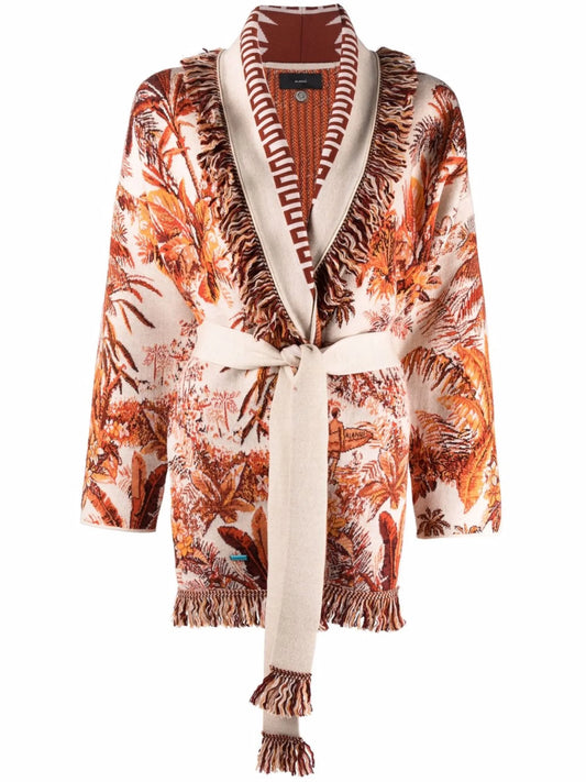 belted intarsia-knit cardigan