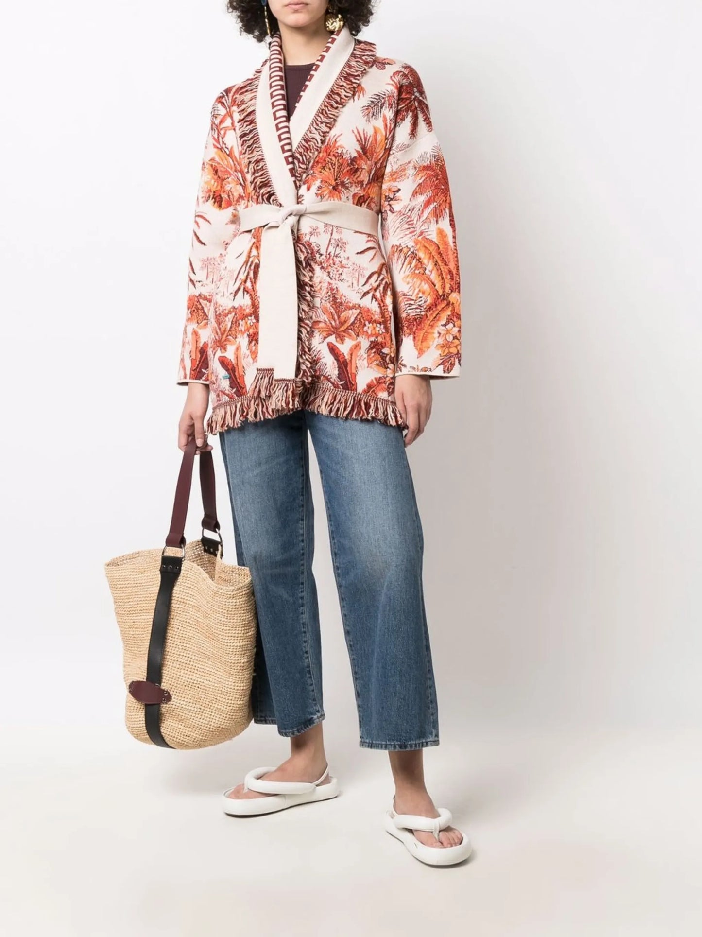 belted intarsia-knit cardigan