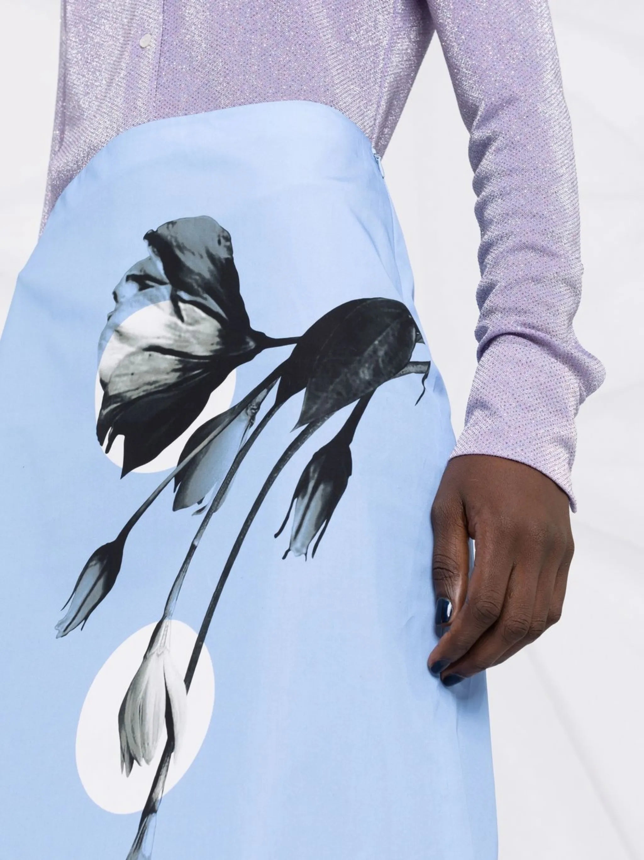 flower-print A-line midi skirt