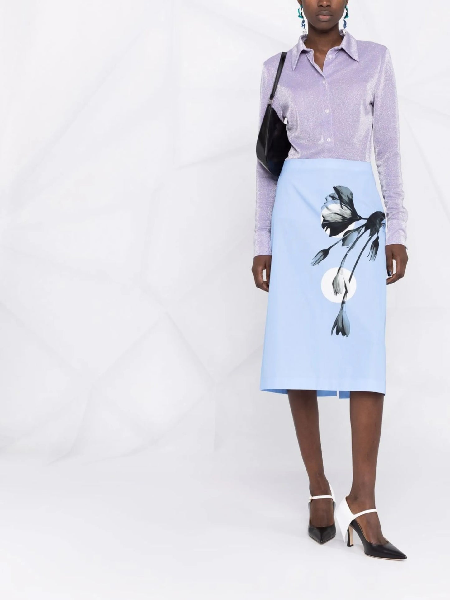 flower-print A-line midi skirt