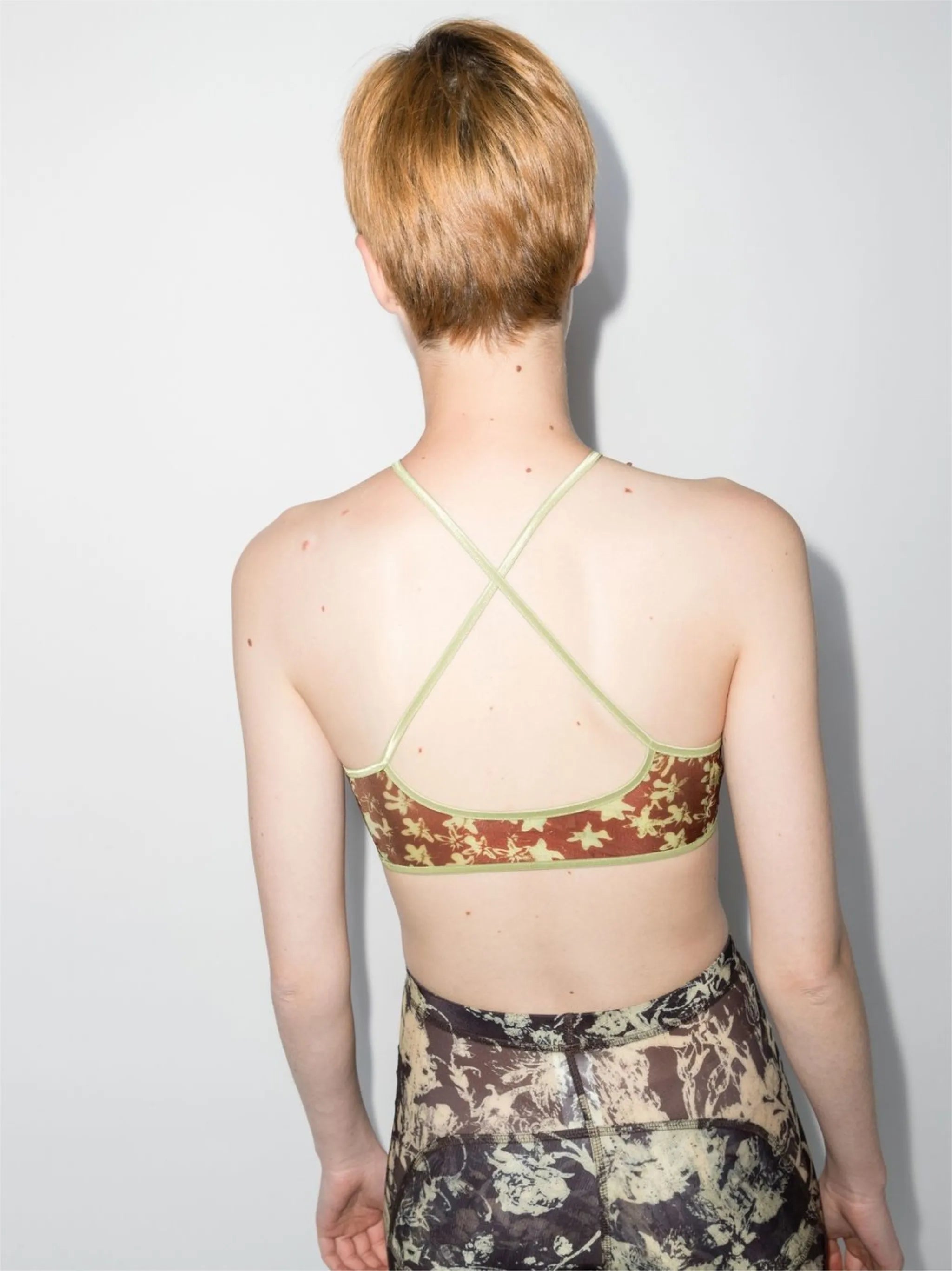 floral-print halterneck cropped top