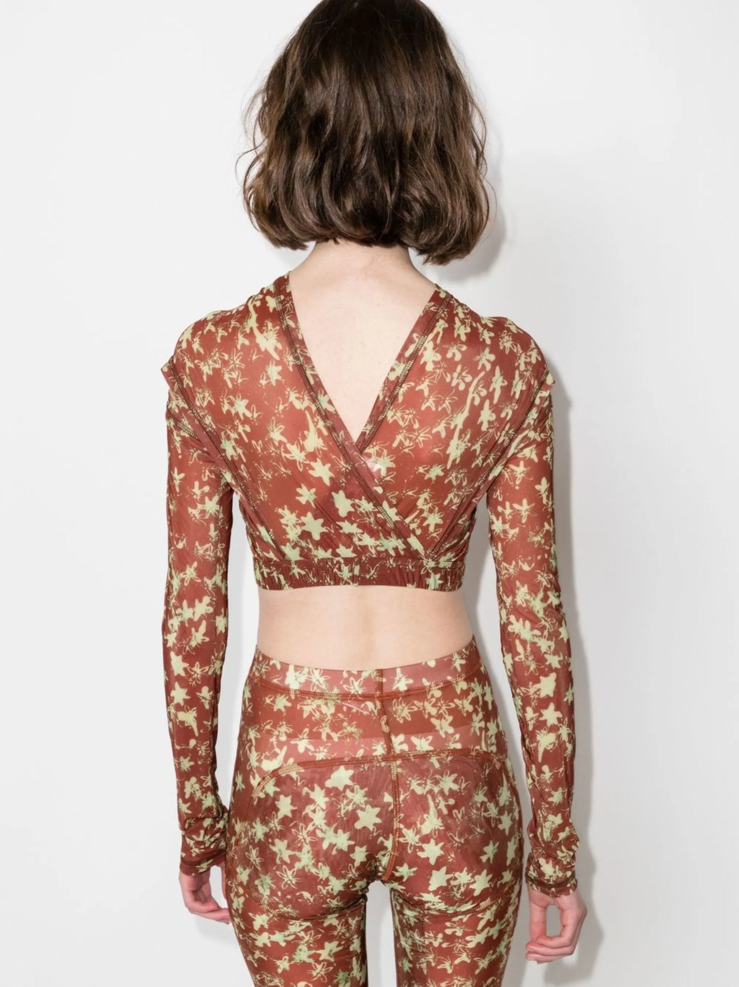 graphic-print crossover-wrap cropped top