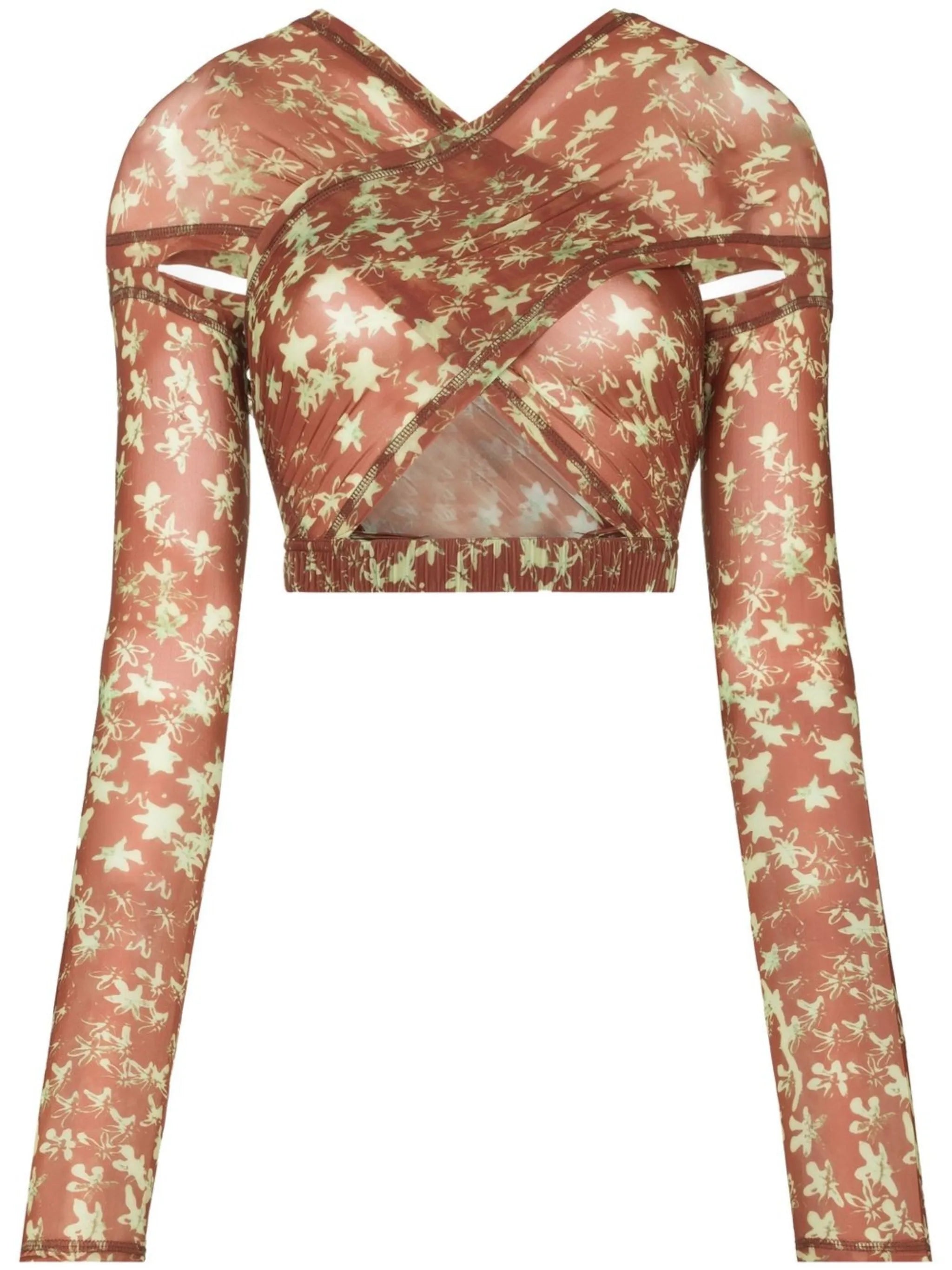 graphic-print crossover-wrap cropped top