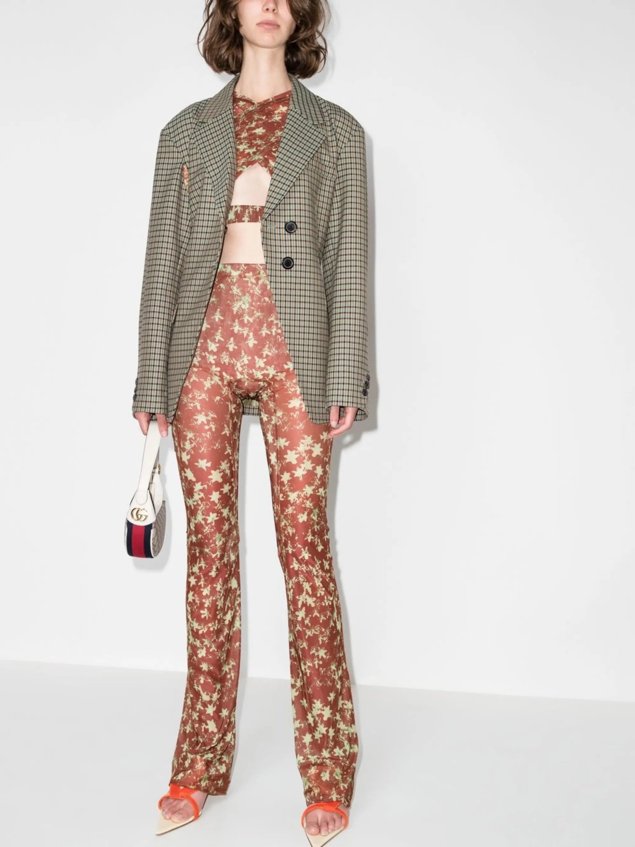 graphic-print crossover-wrap cropped top