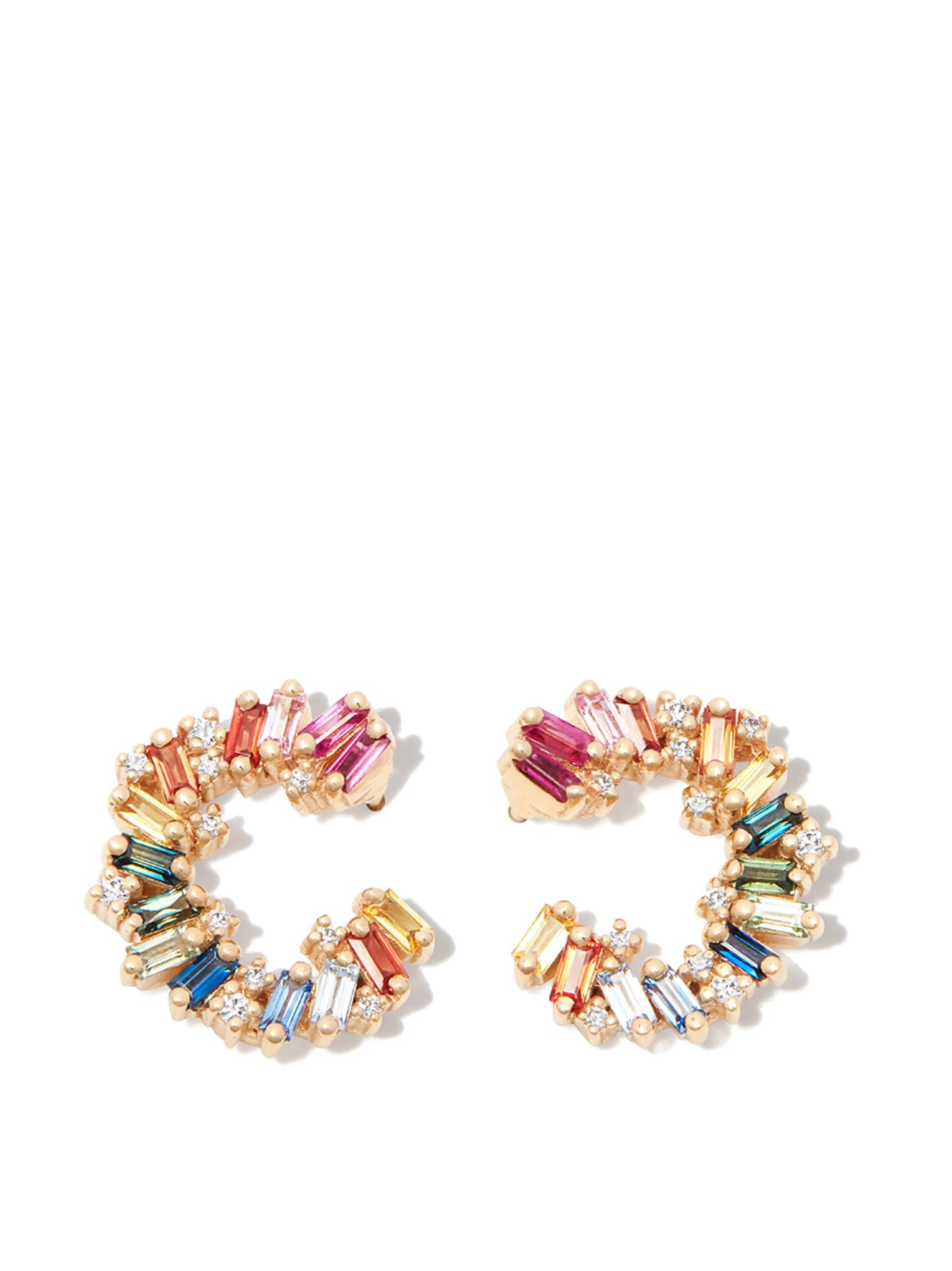 18kt yellow gold diamond and sapphire hoop earrings