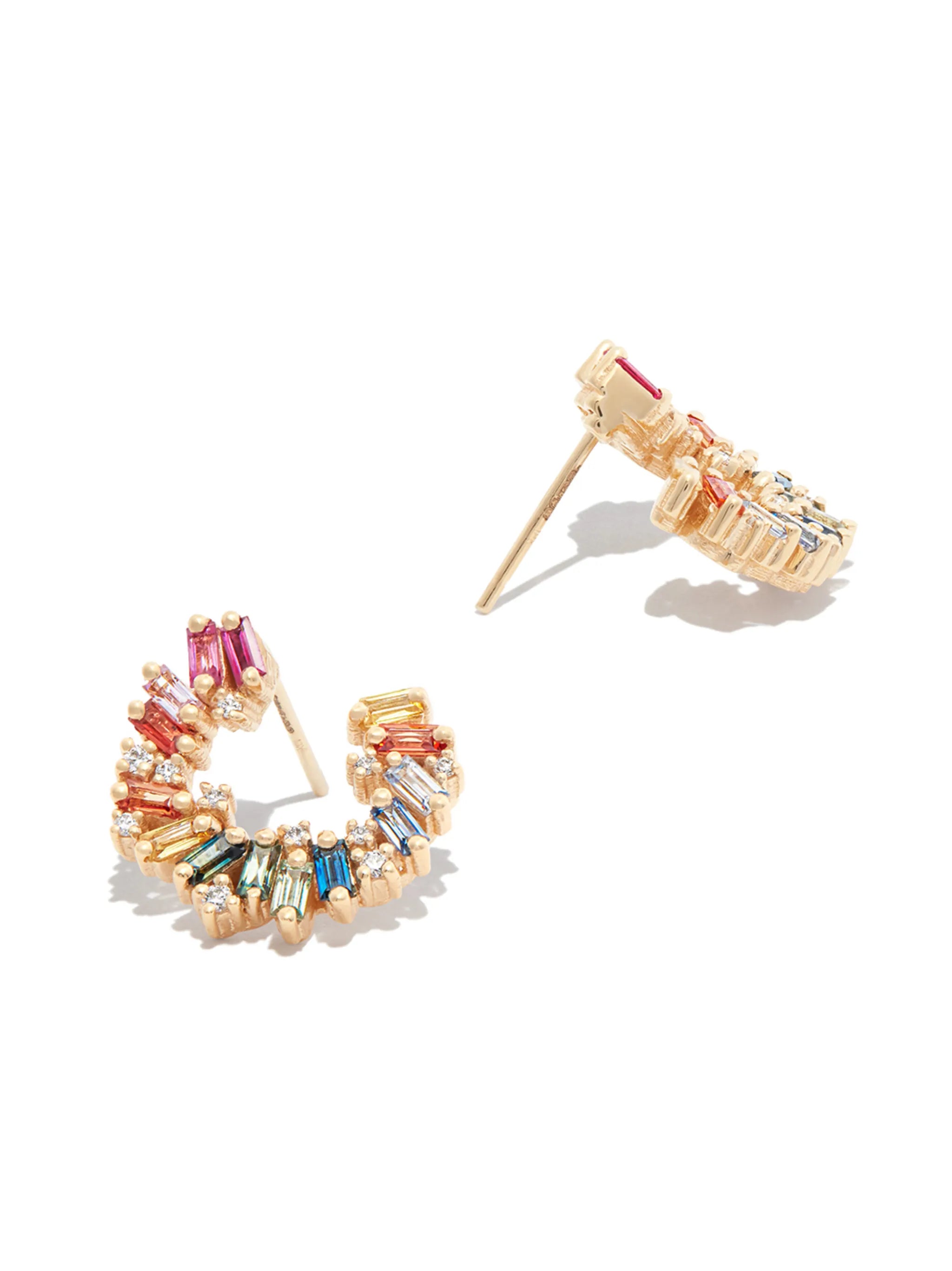 18kt yellow gold diamond and sapphire hoop earrings