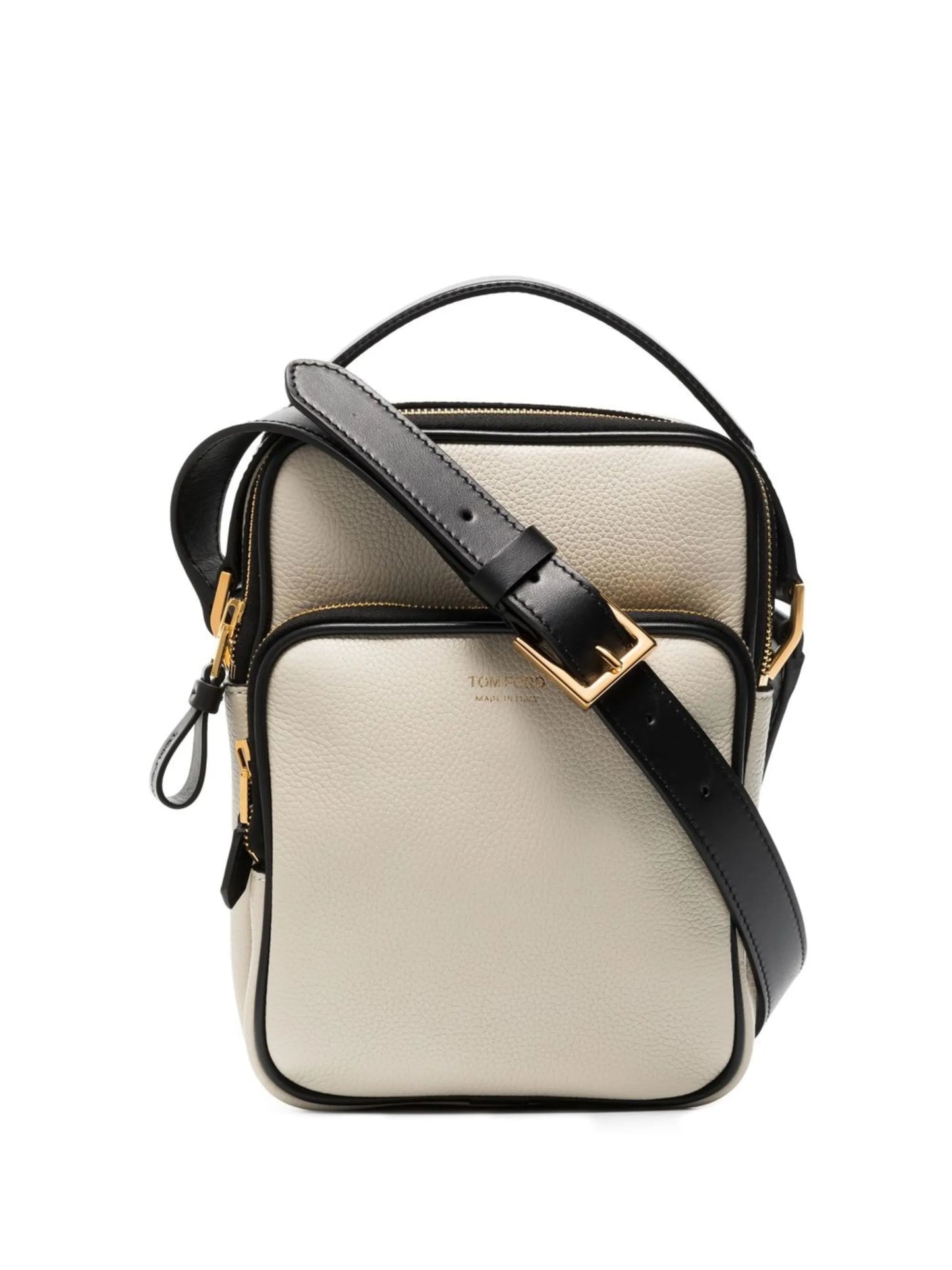 logo-lettering grained-leather shoulder bag