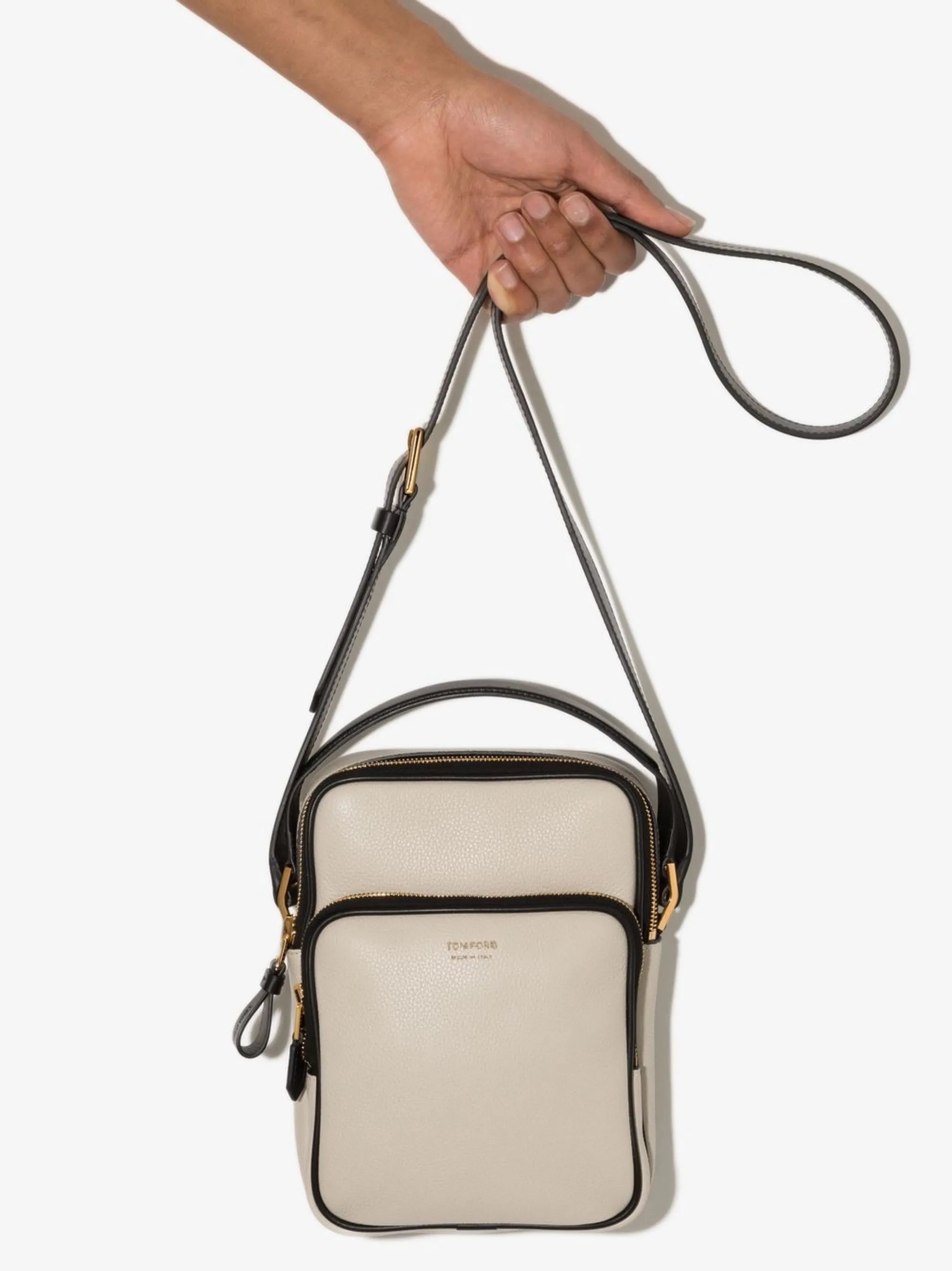 logo-lettering grained-leather shoulder bag