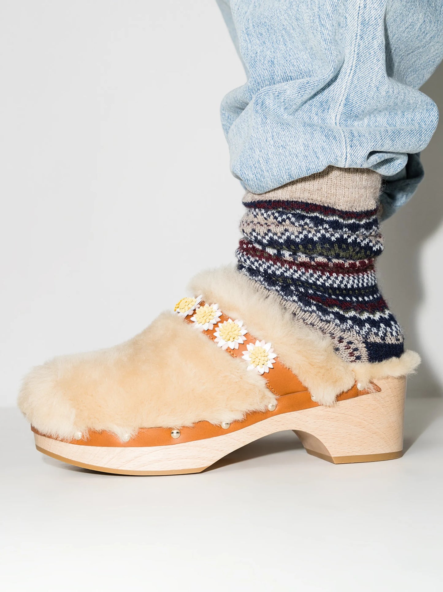 Jean Daisy shearling clogs