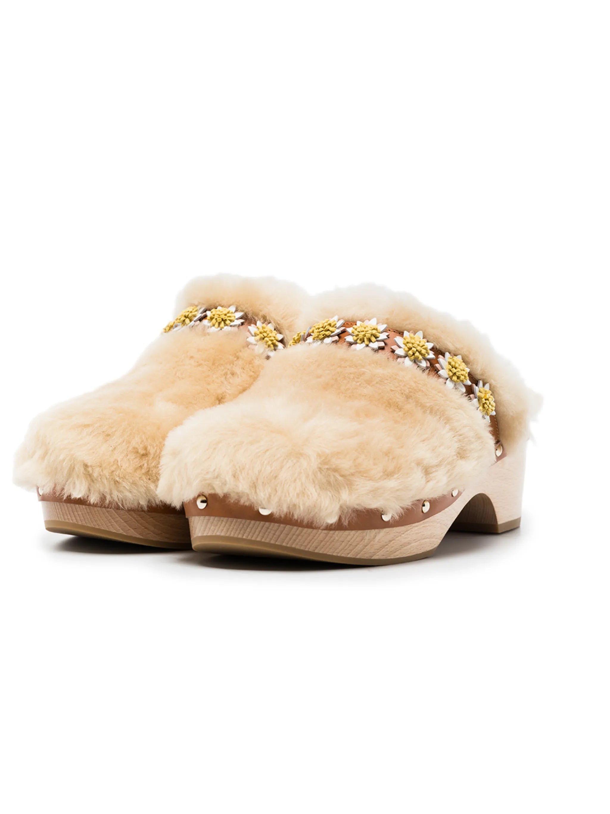 Jean Daisy shearling clogs