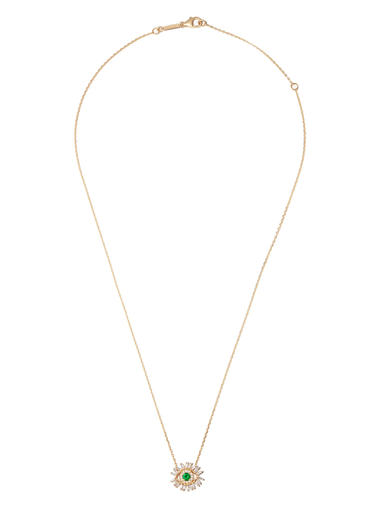 18kt yellow gold Mini Evil Eye diamond and emerald necklace