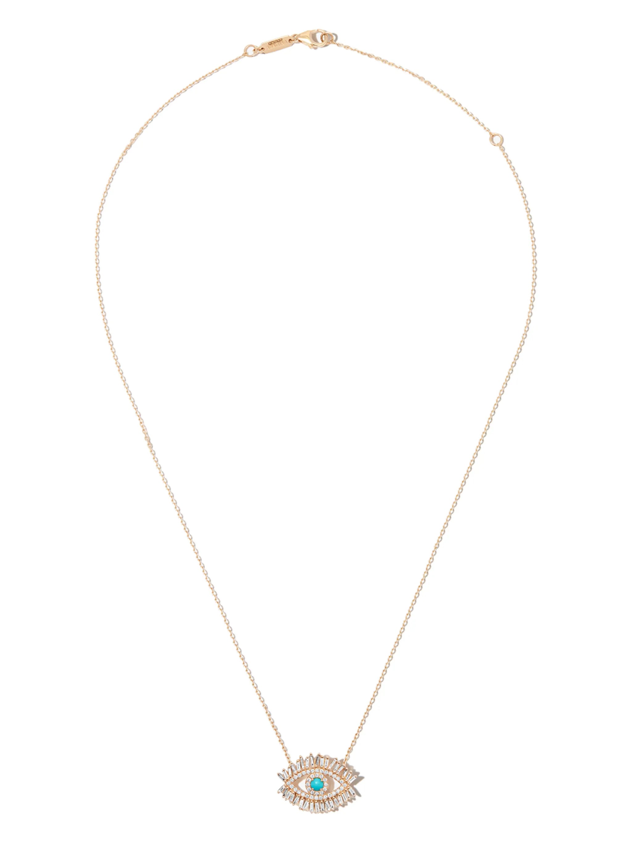 18kt yellow gold Evil Eye diamond and turquoise necklace