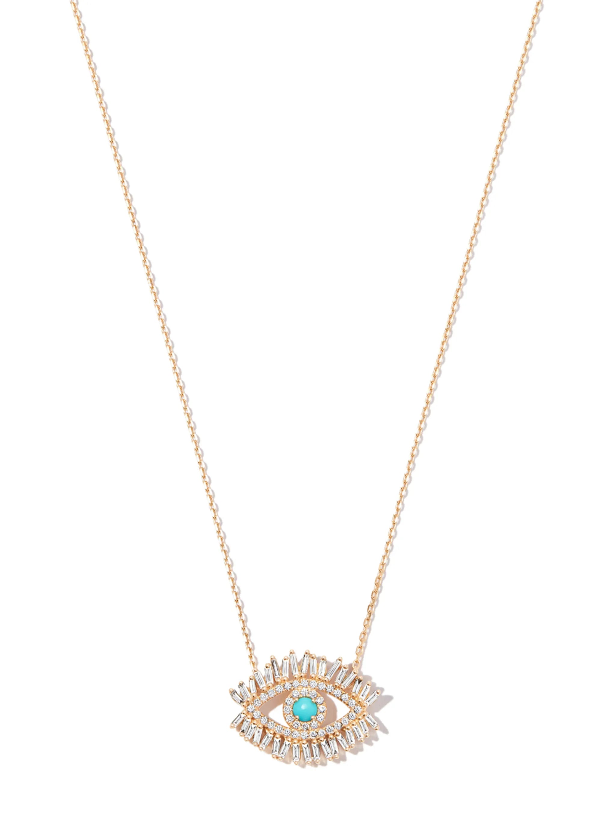 18kt yellow gold Evil Eye diamond and turquoise necklace