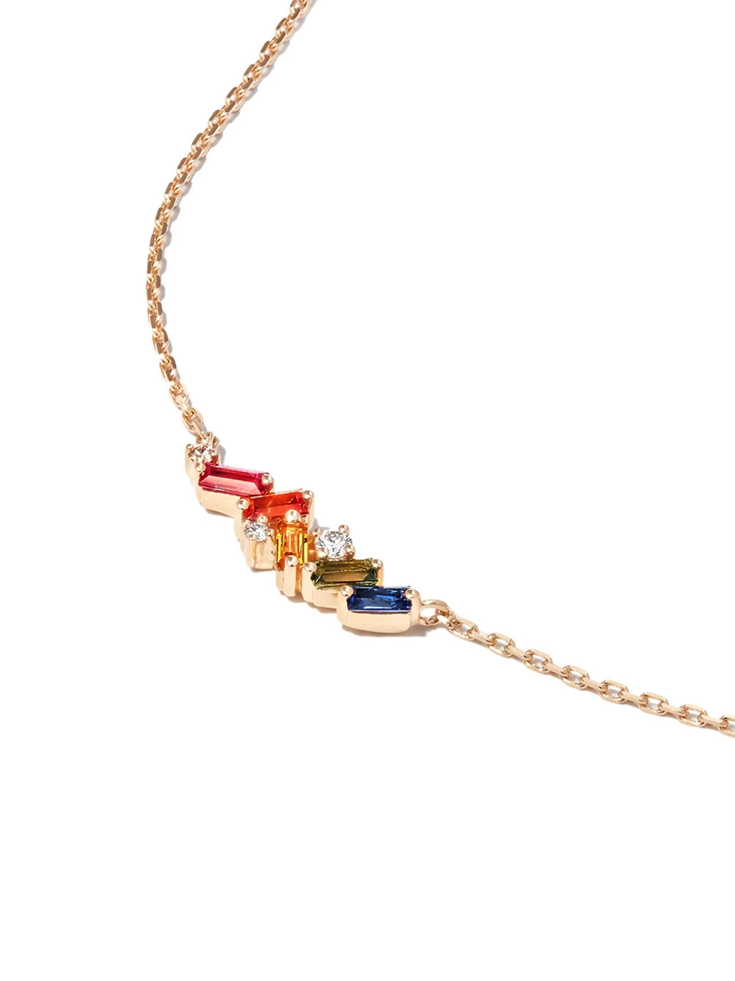 18kt yellow gold Mini Rainbow sapphire and diamond necklace
