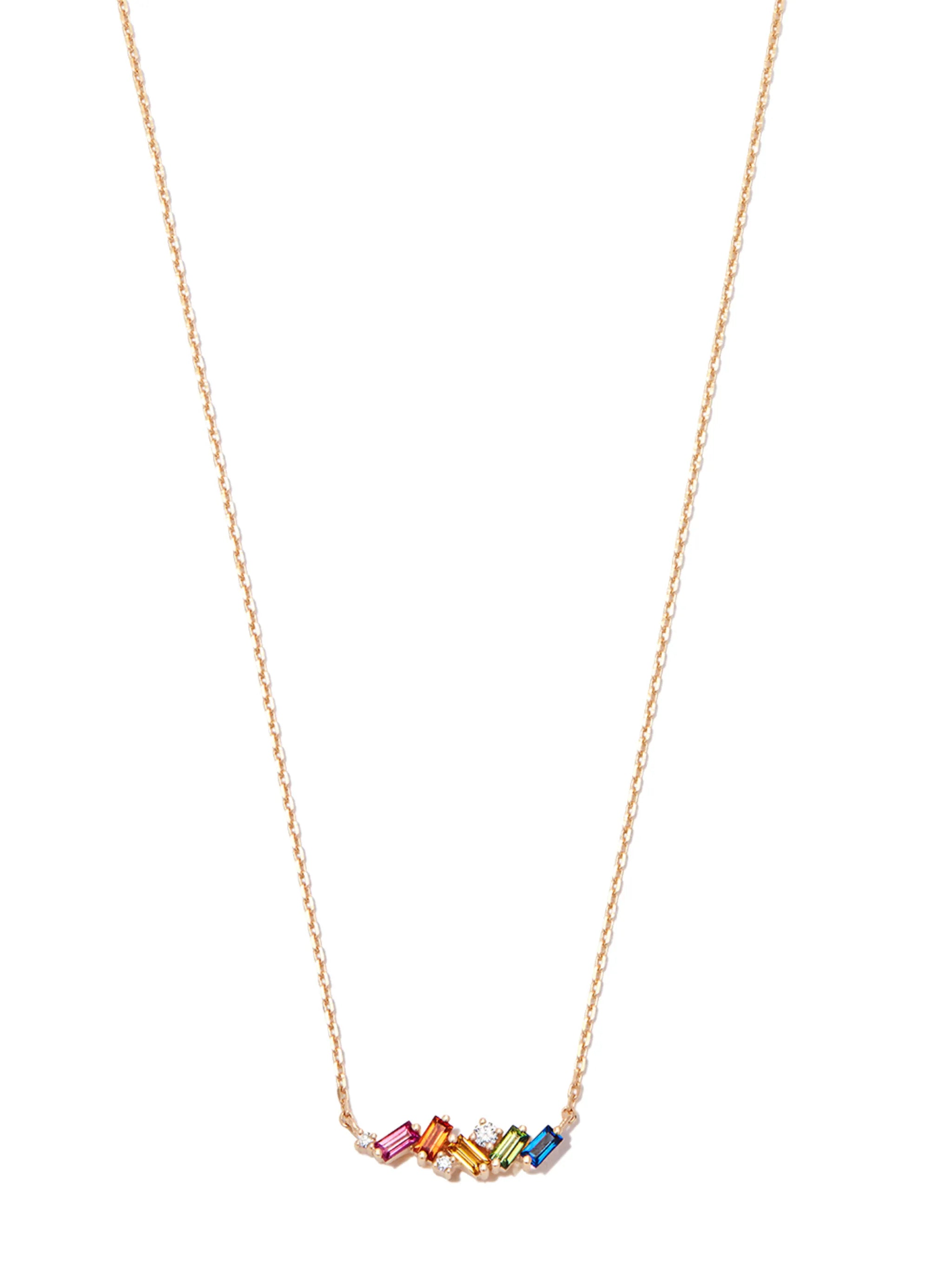 18kt yellow gold Mini Rainbow sapphire and diamond necklace