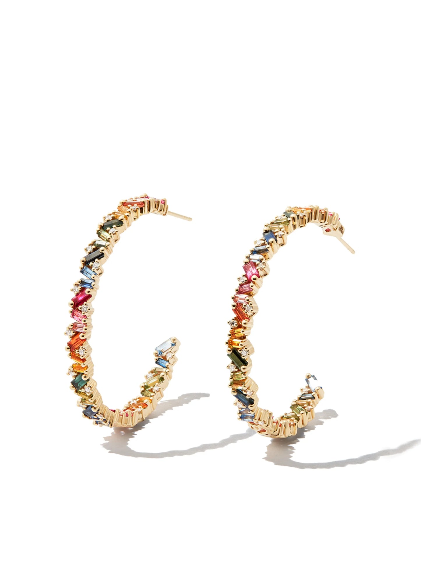 18kt yellow gold sapphire hoop earrings