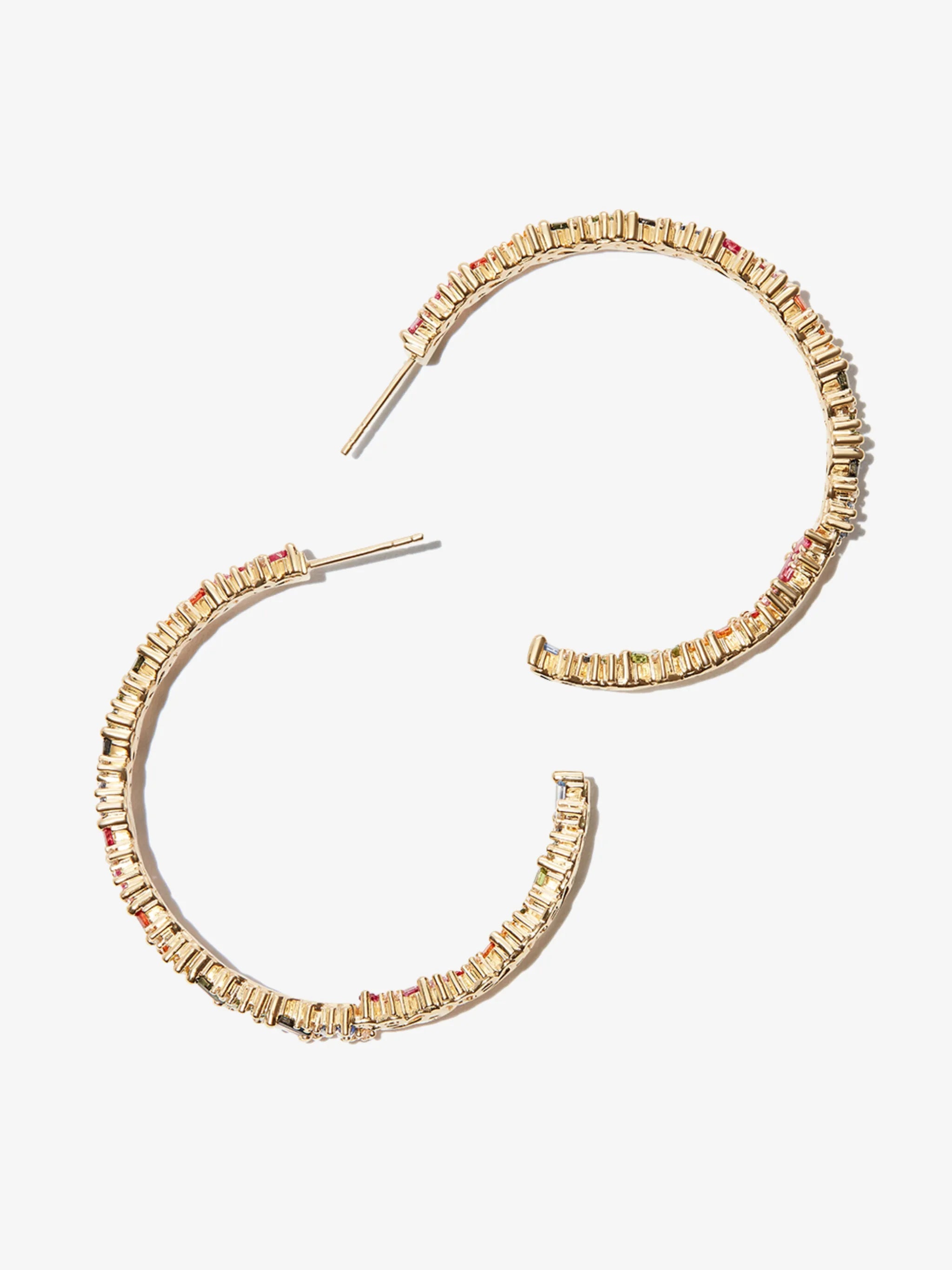 18kt yellow gold sapphire hoop earrings
