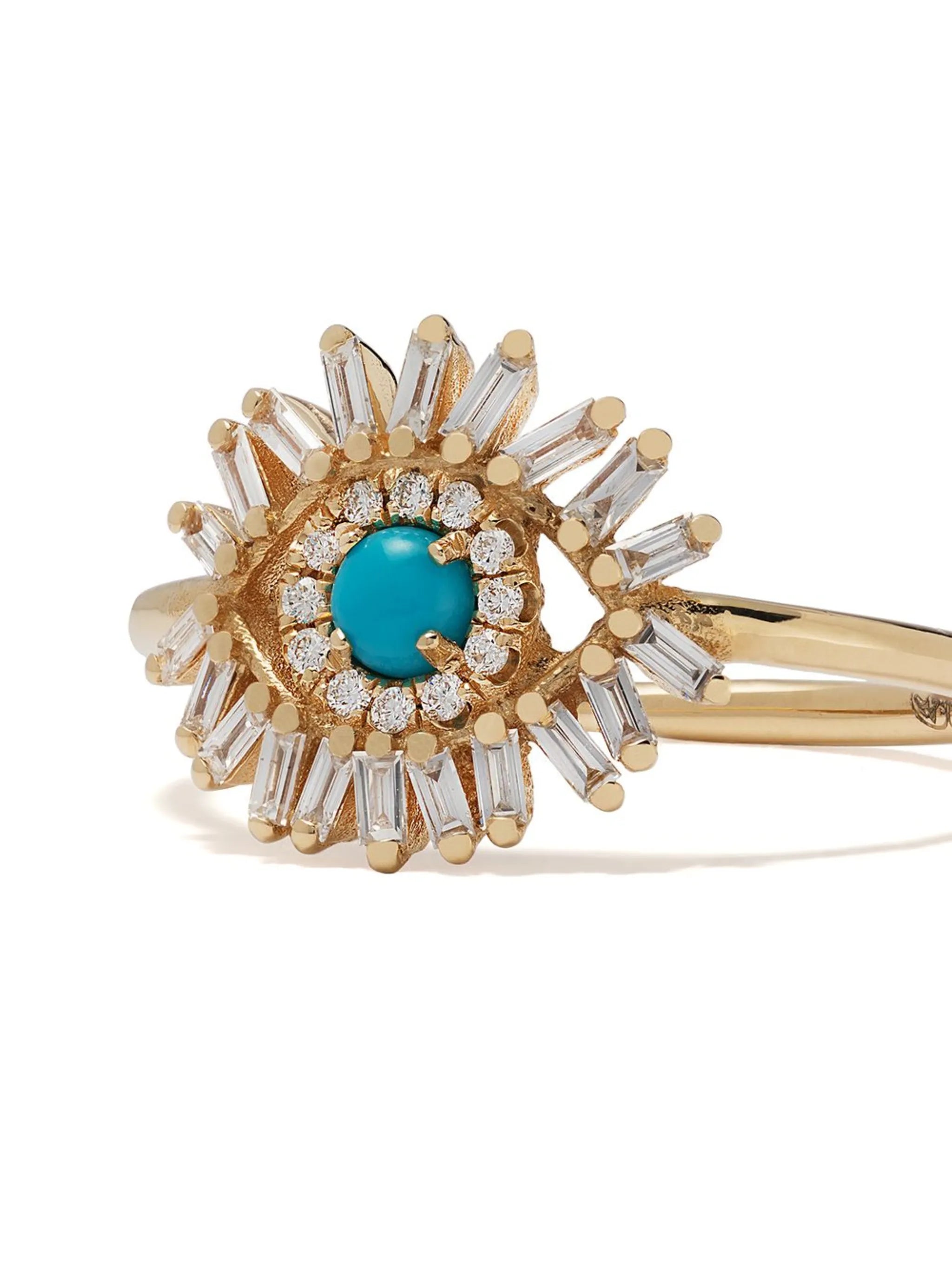 18kt yellow gold Evil Eye diamond and turquoise ring