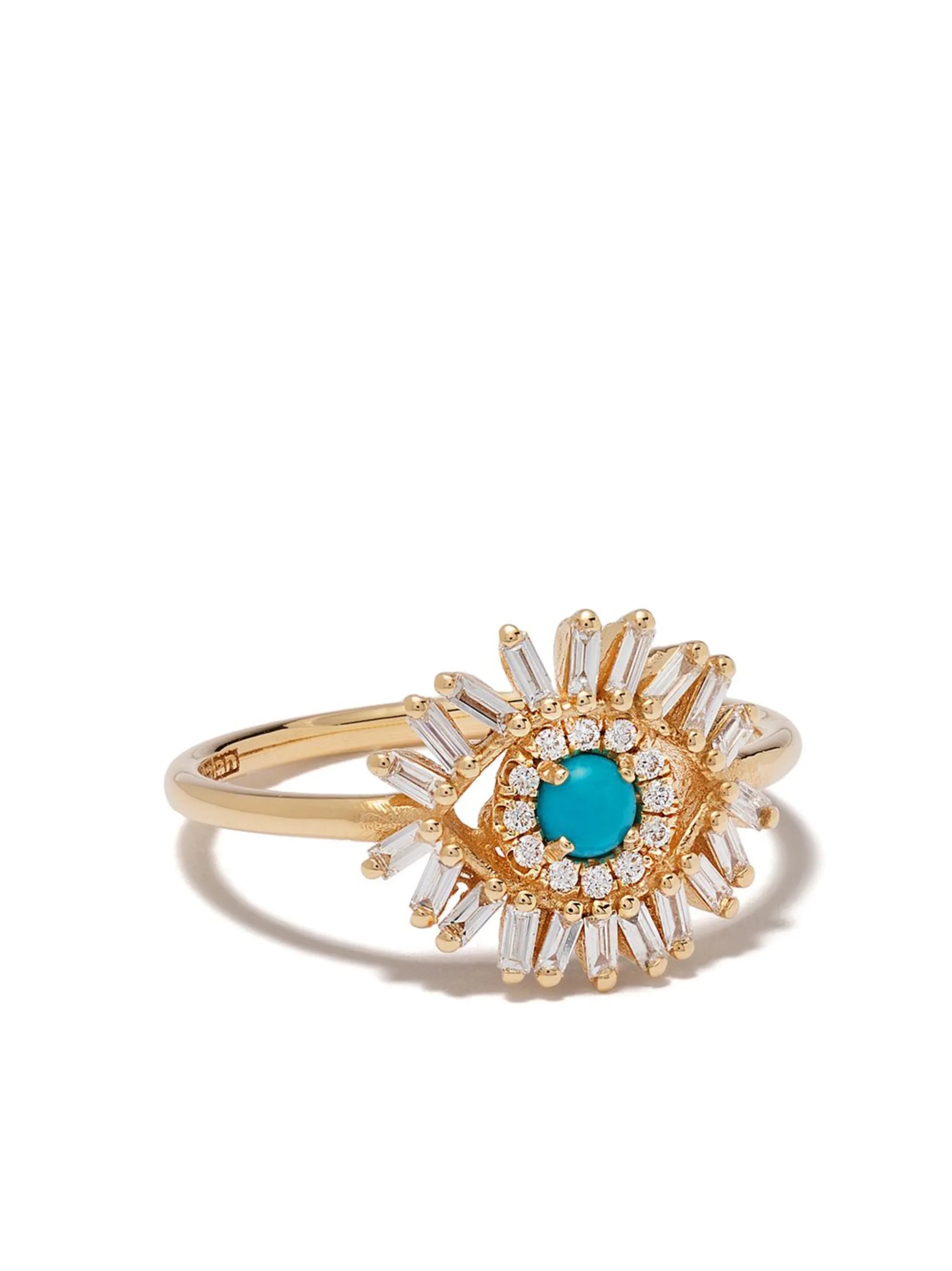 18kt yellow gold Evil Eye diamond and turquoise ring