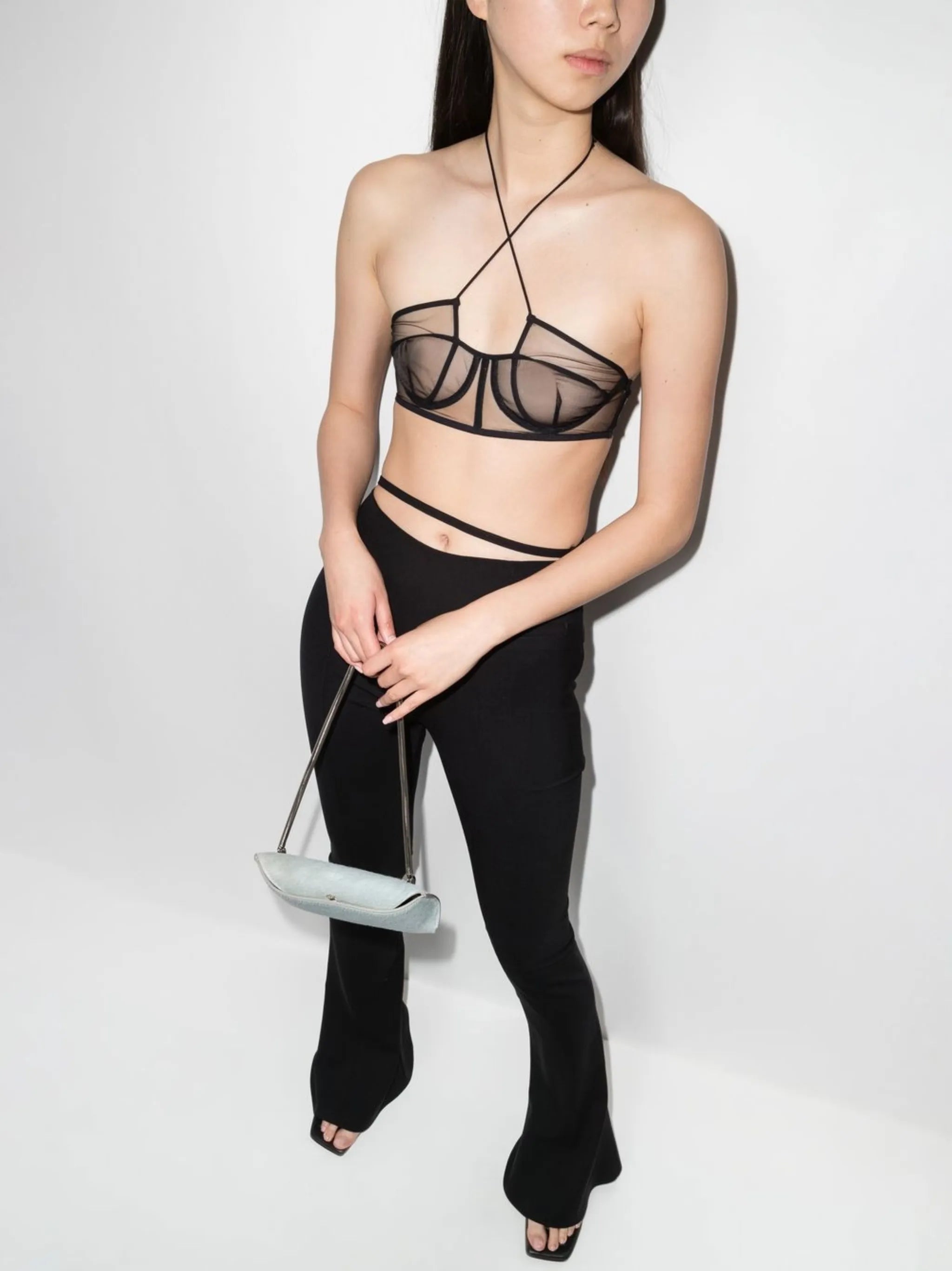 sheer panelled halterneck bra
